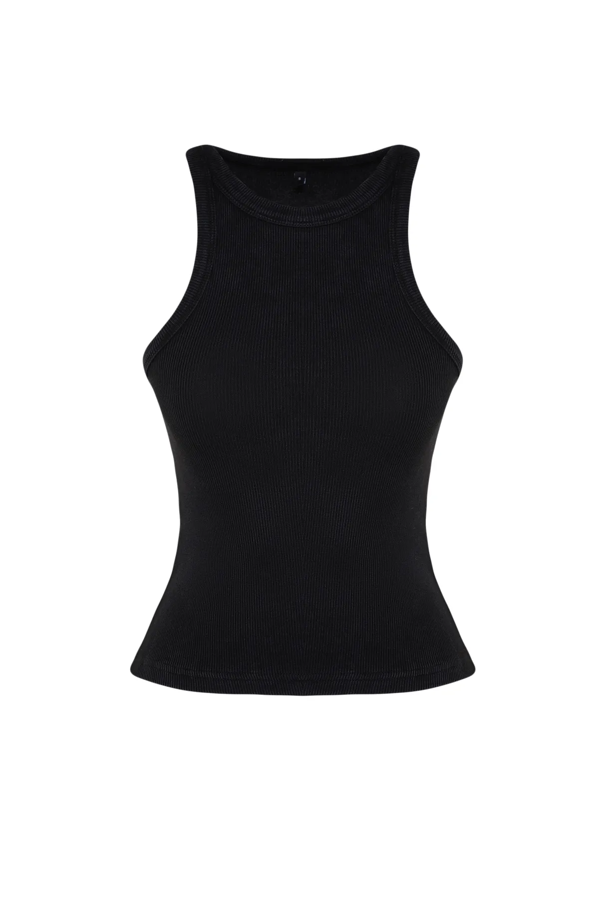 Trendyol Collection  Anthrazitfarbenes, tailliertes Neckholder-Unterhemd aus gerippter Baumwolle mit verblasstem Effekt und dehnbarem Strick TWOSS24AL00002