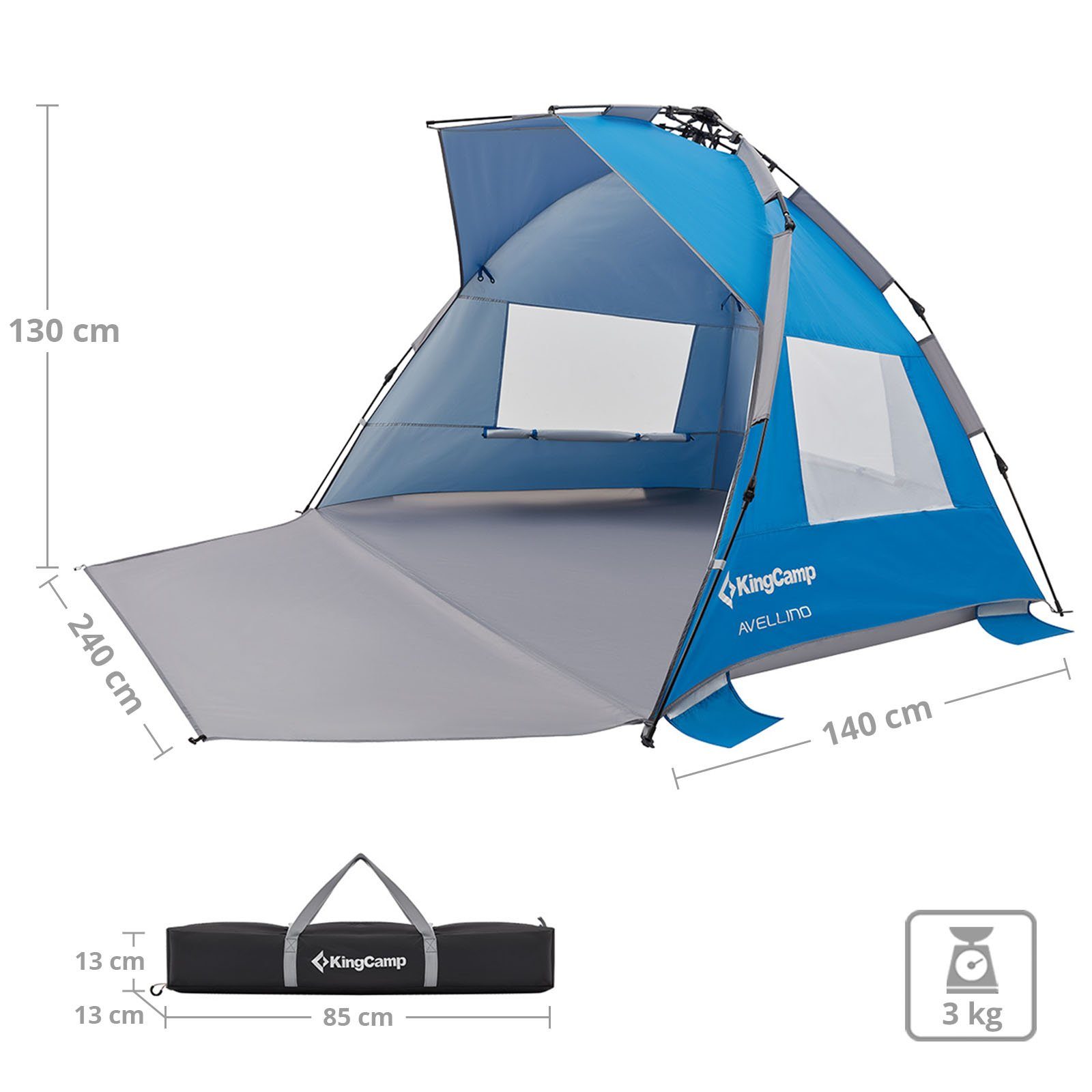KingCamp Strandmuschel Strand Muschel Avellino Sekunden, Zelt XL Quick Pop Up Automatik UPF50+