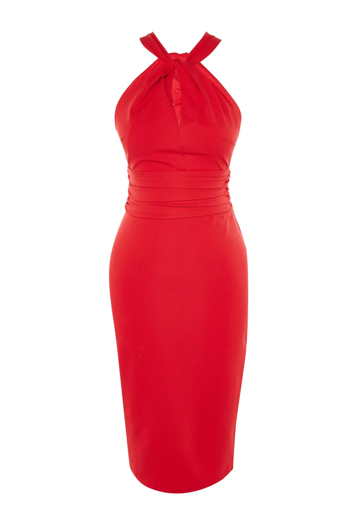 Trendyol Collection  Rotes, tailliertes, gewebtes Abendkleid TPRSS21EL1492