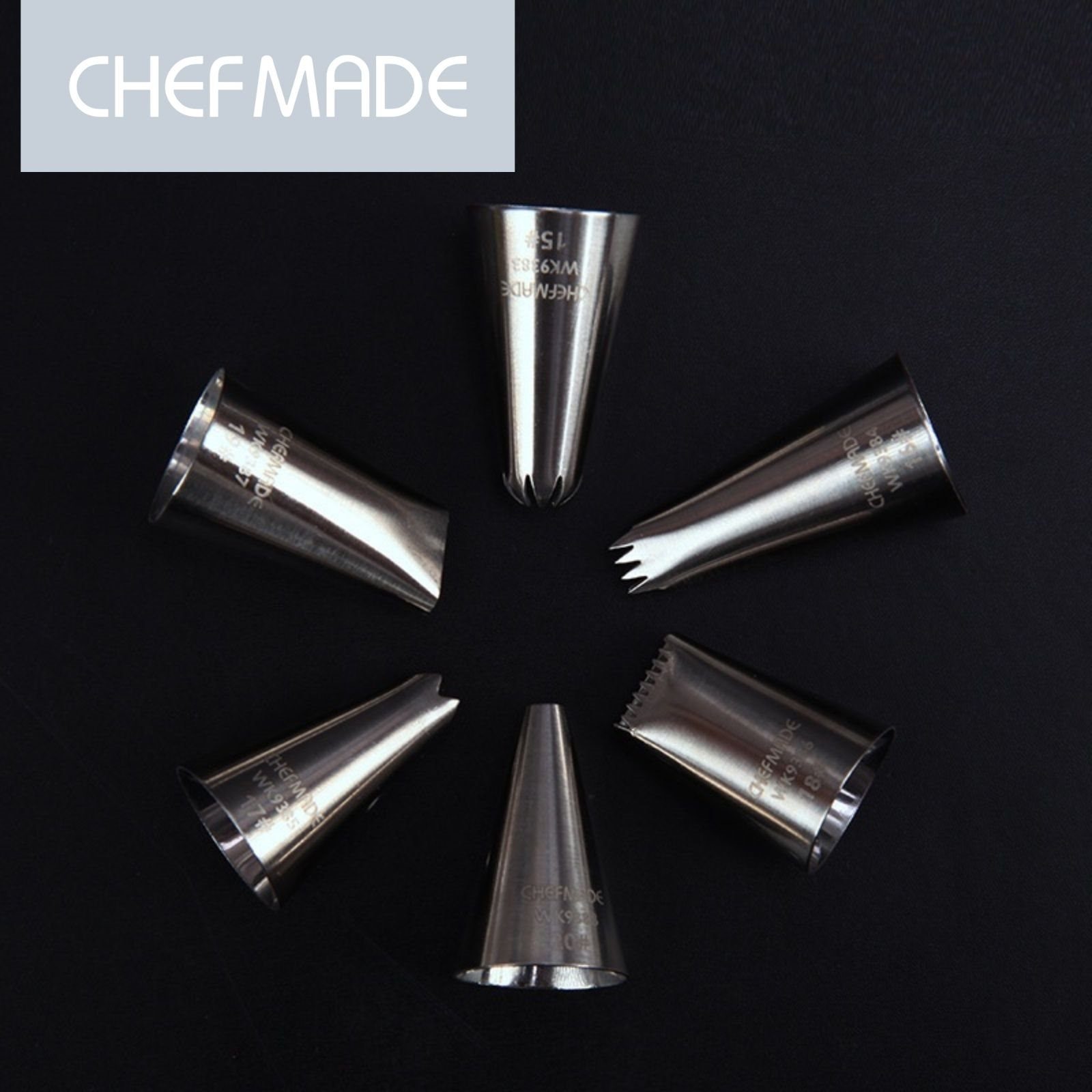 Chefmade Spritzbeutel Mehrwegspritzbeutel 15tlg Set Set zum Backen (CHEFMADE, 17 tlg Spritztüllen und Spritzbeutel Set zum Backen, Modellierwerkzeug, Torten modellieren, Torten dekorieren, Mini Teigschaber, Backzubehör, Backhelfer, Backwerkzeug, Prem