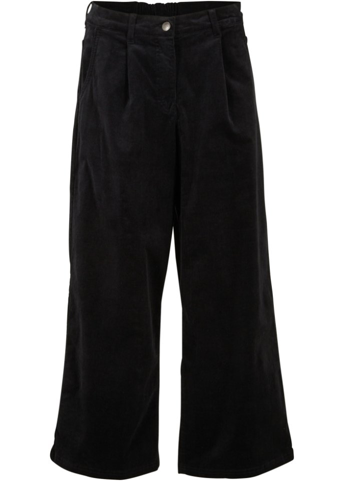 Weite Stretchcord-Culotte mit High-Waist-Bequembund, 7/8-Länge