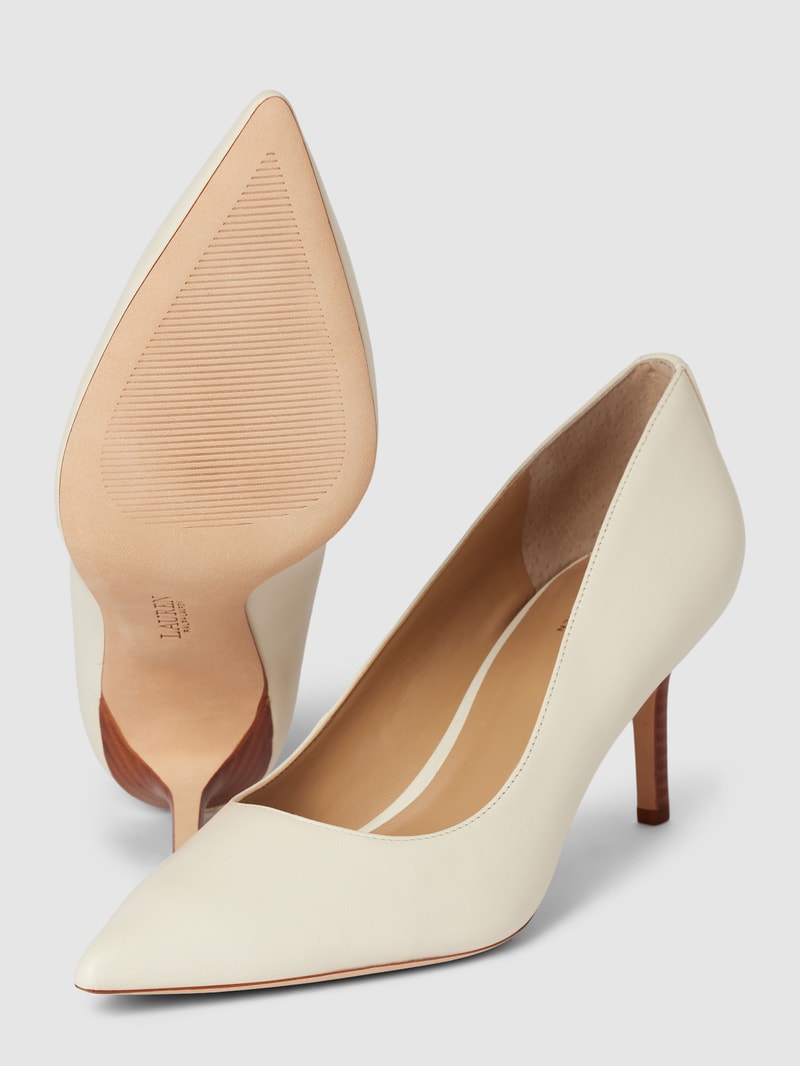 Pumps aus Leder mit Label-Detail Modell 'LANETTE' in offwhite