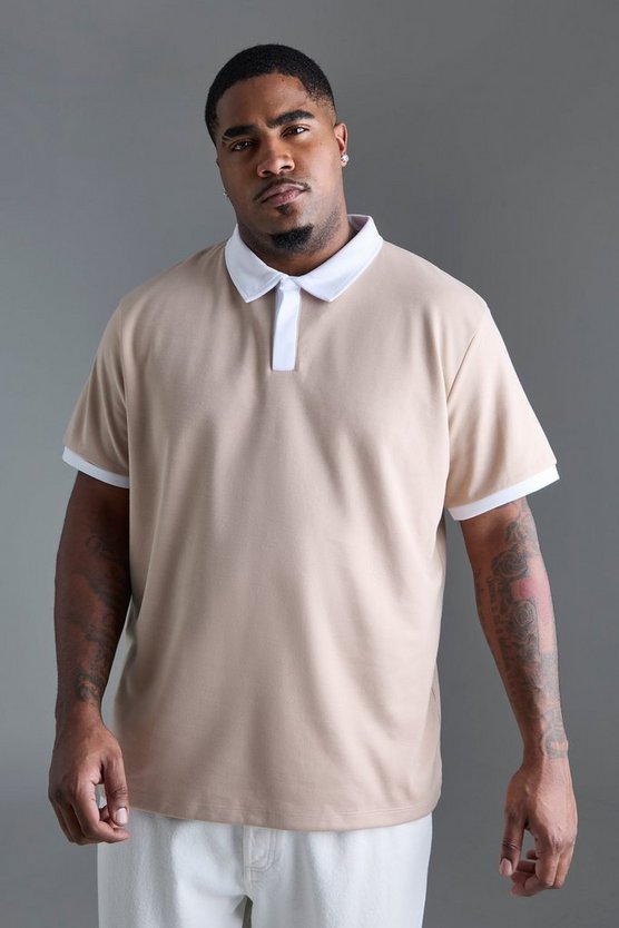 Plus Slim-Fit Poloshirt mit Kontrast-Kragen