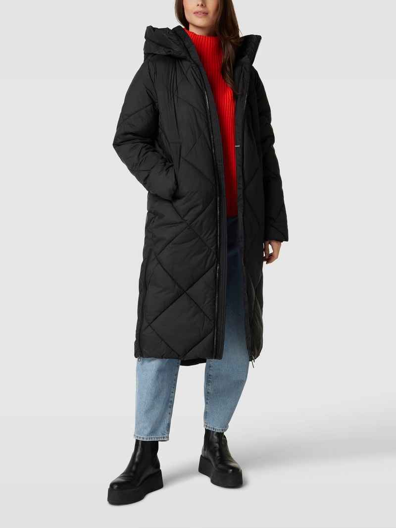 Steppmantel mit Kapuze in schwarz