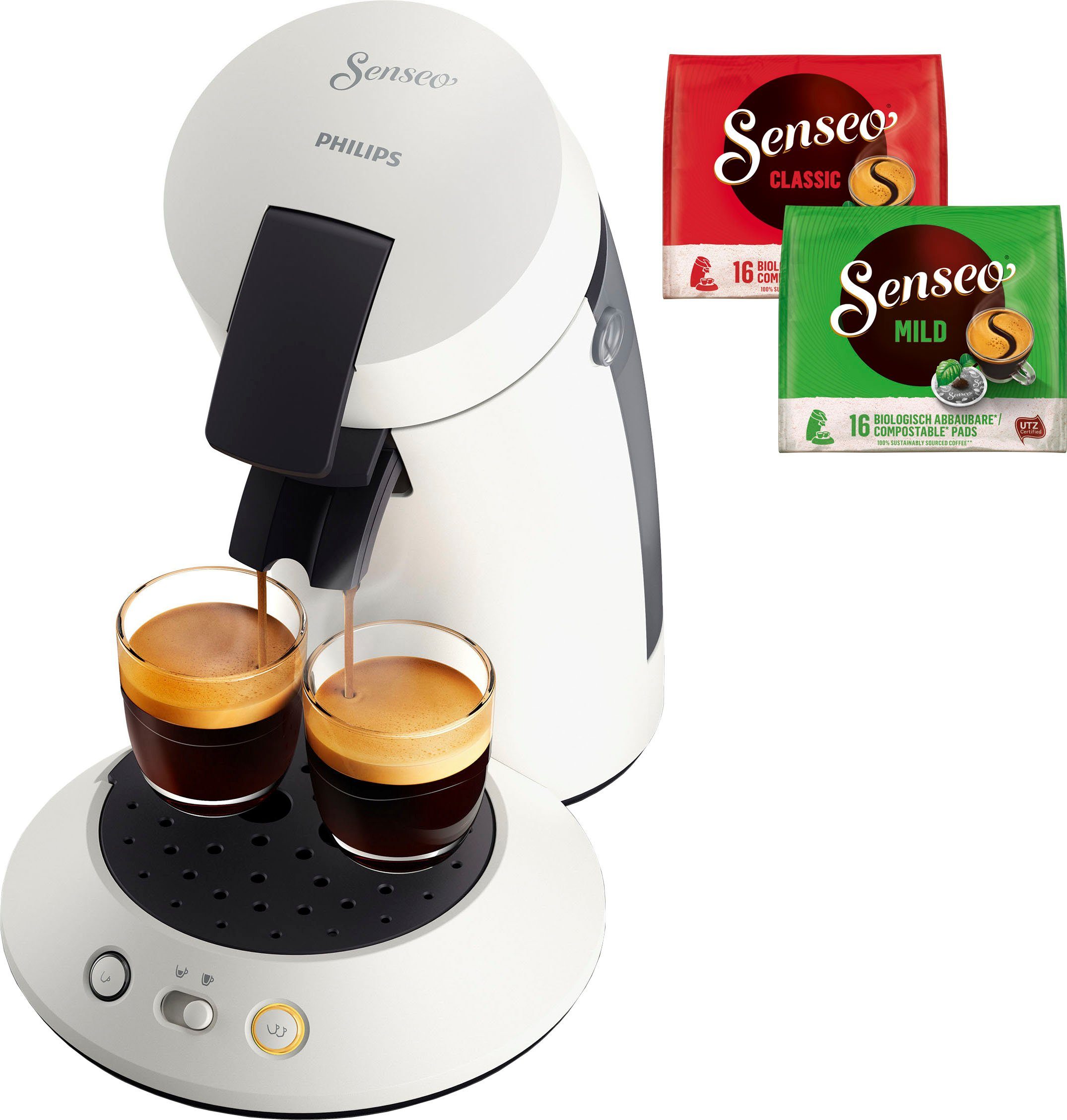 Philips Senseo Kaffeepadmaschine Original Plus CSA210/10, aus 80% recyceltem Plastik, +3 Kaffeespezialitäten, Memo-Funktion, Gratis-Zugaben (Wert €5,-UVP)