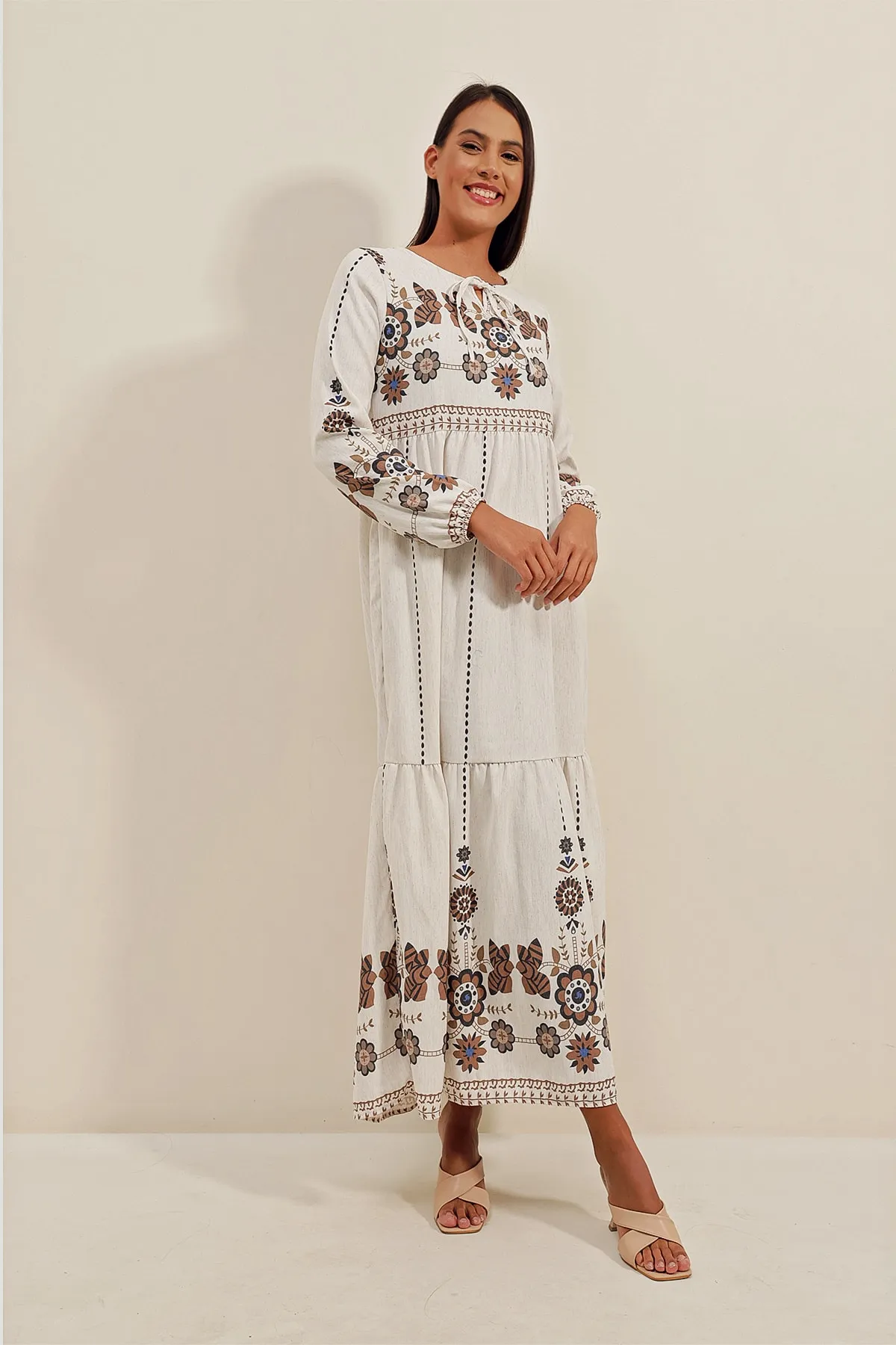 Bigdart  1947 Gemustertes langes Leinenkleid – Y. Brown