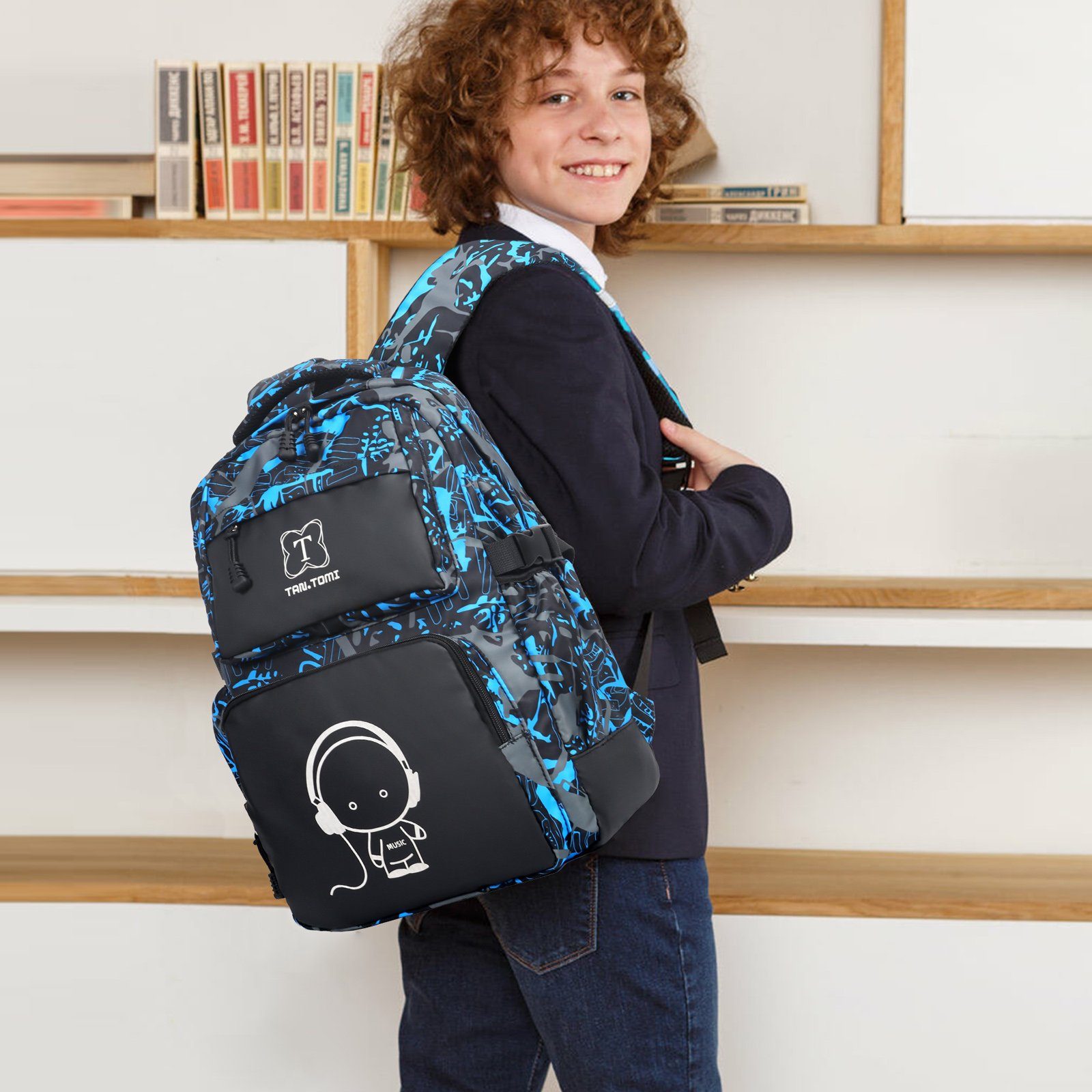 TAN.TOMI Schulrucksack Rucksack Jungen Schulrucksack Mädchen Teenager Jugendliche Daypacks, Kinder Reflektierender Schultasche Outdoor Camping Groß Schulranzen