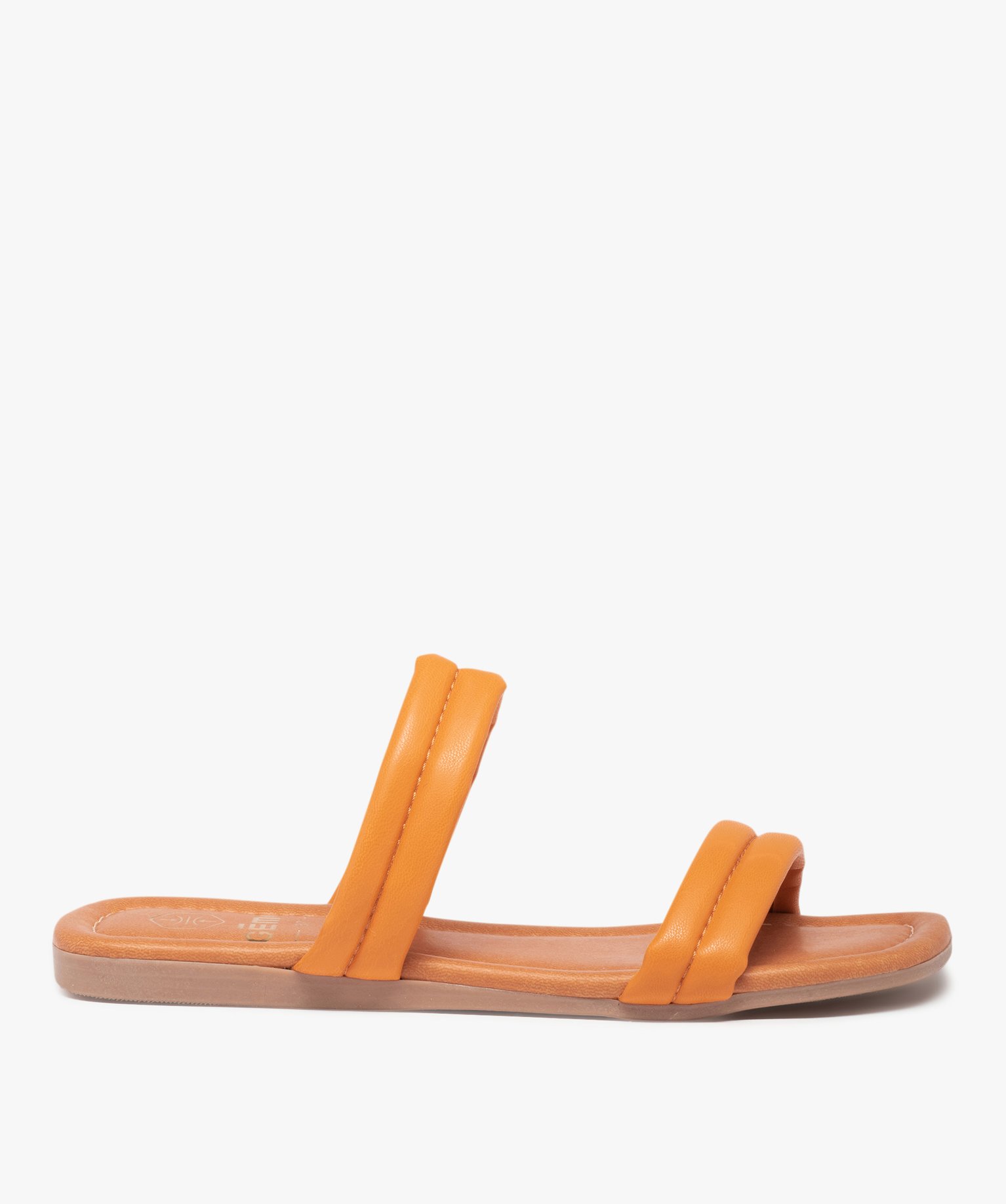 Mules femme à talon plat et brides unies rembourrées orange | GEMO