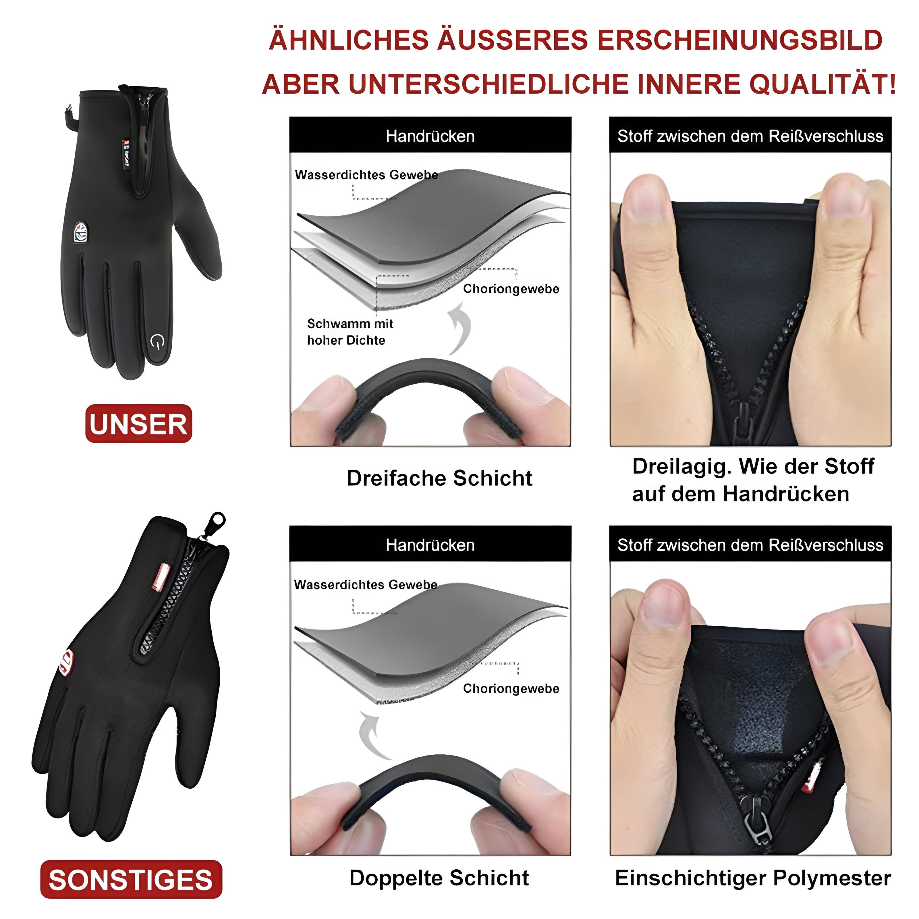 Deliana.home Fleecehandschuhe Warme Winterhandschuhe Winddicht,Touchscreen Handschuhe (1 Paar Winterradhandschuhe) rutschfestem Design,Futter zum Wandern Fahren Klettern Reiten Fahrrad