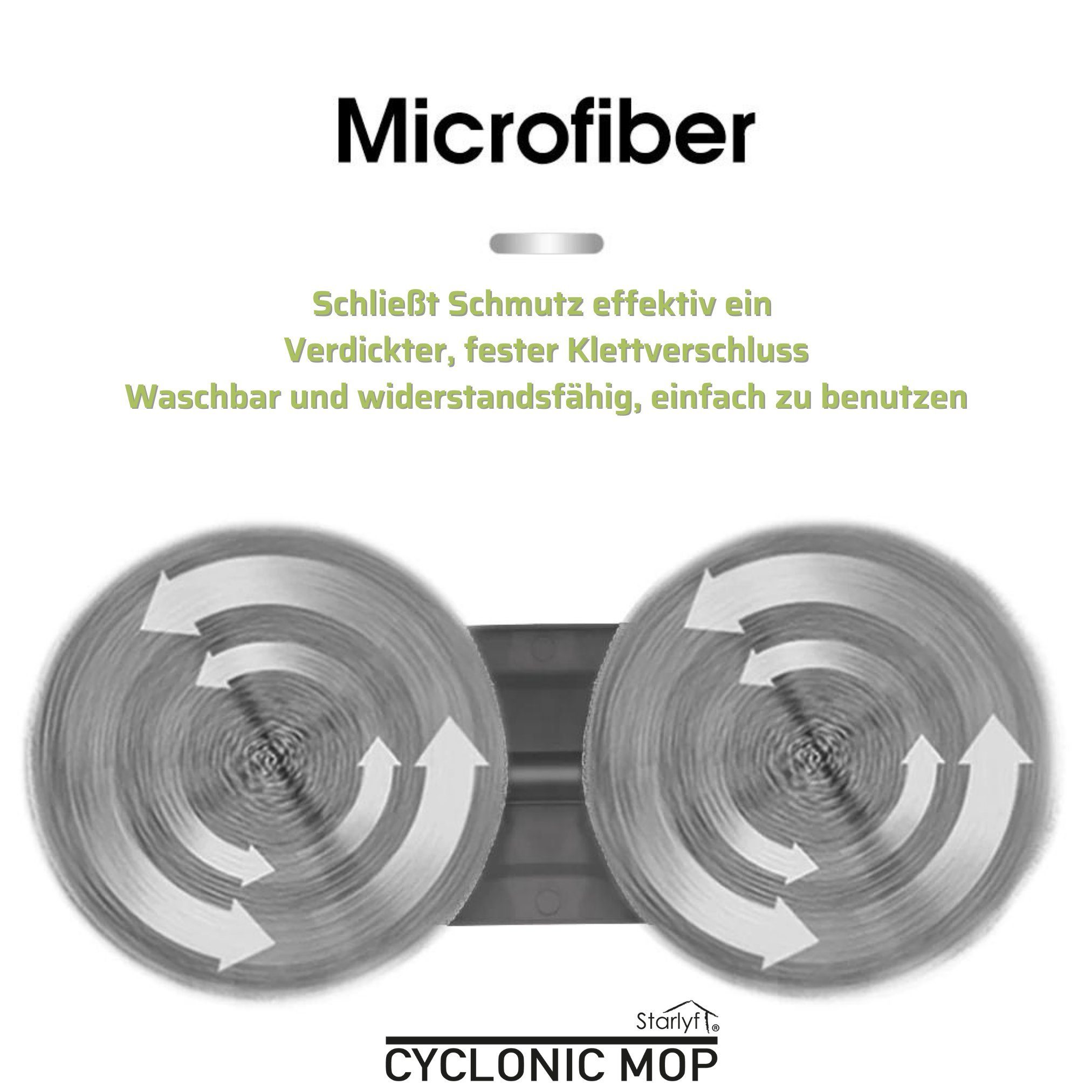 Starlyf Wischmopp Cyclonic Mop, beutellos, kabelloser, rotierender Bodenwischer ohne Akku, für Hartböden