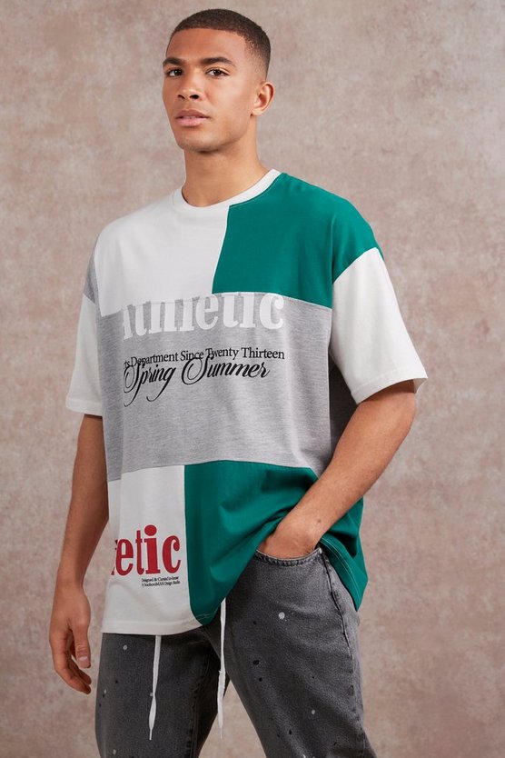 Oversize Patchwork T-Shirt mit Print