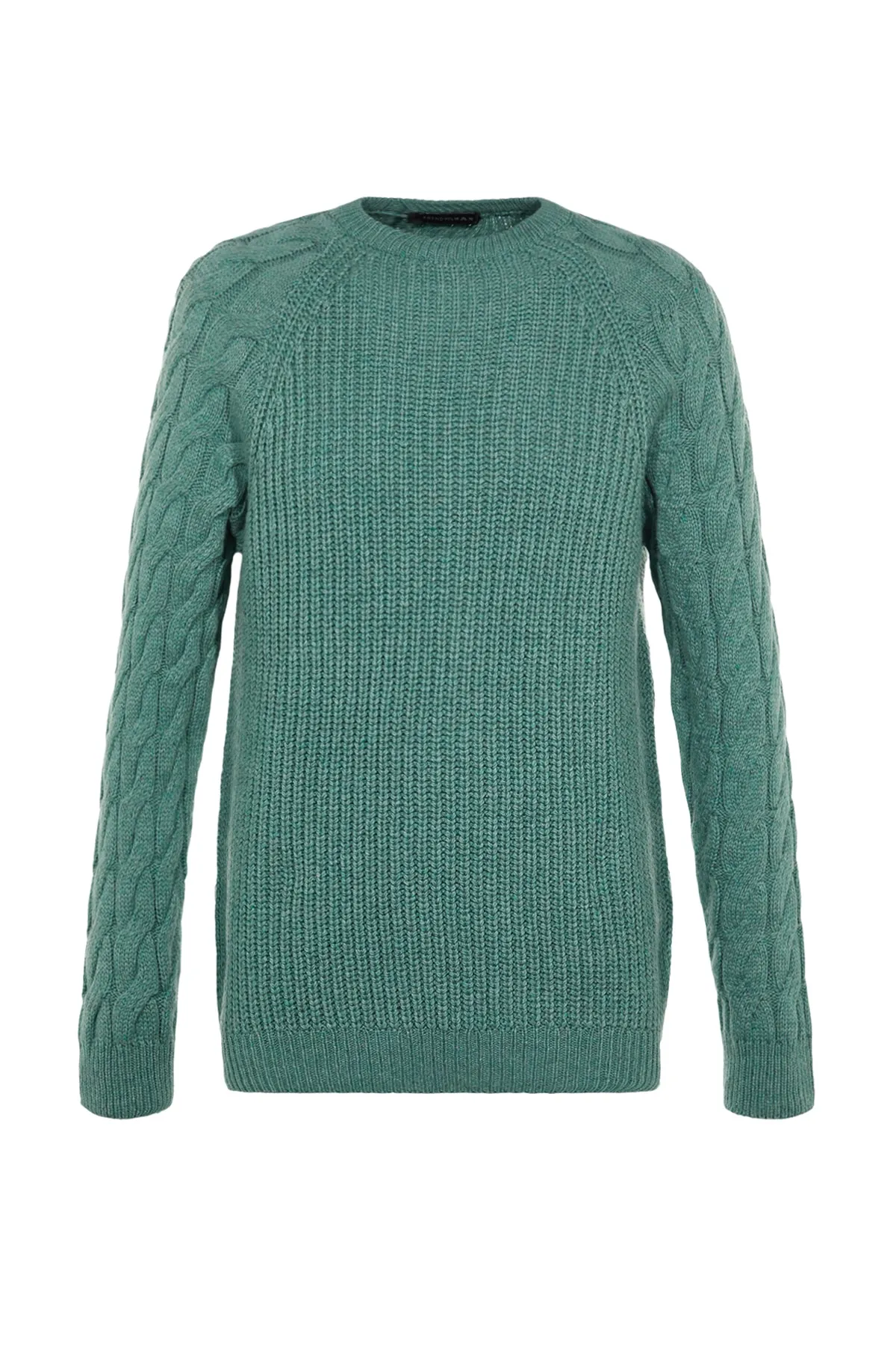 Trendyol Collection  Mintfarbener, regulärer Strickpullover mit Rundhalsausschnitt und detailliertem Haarstrickmuster TMNAW22KZ2059