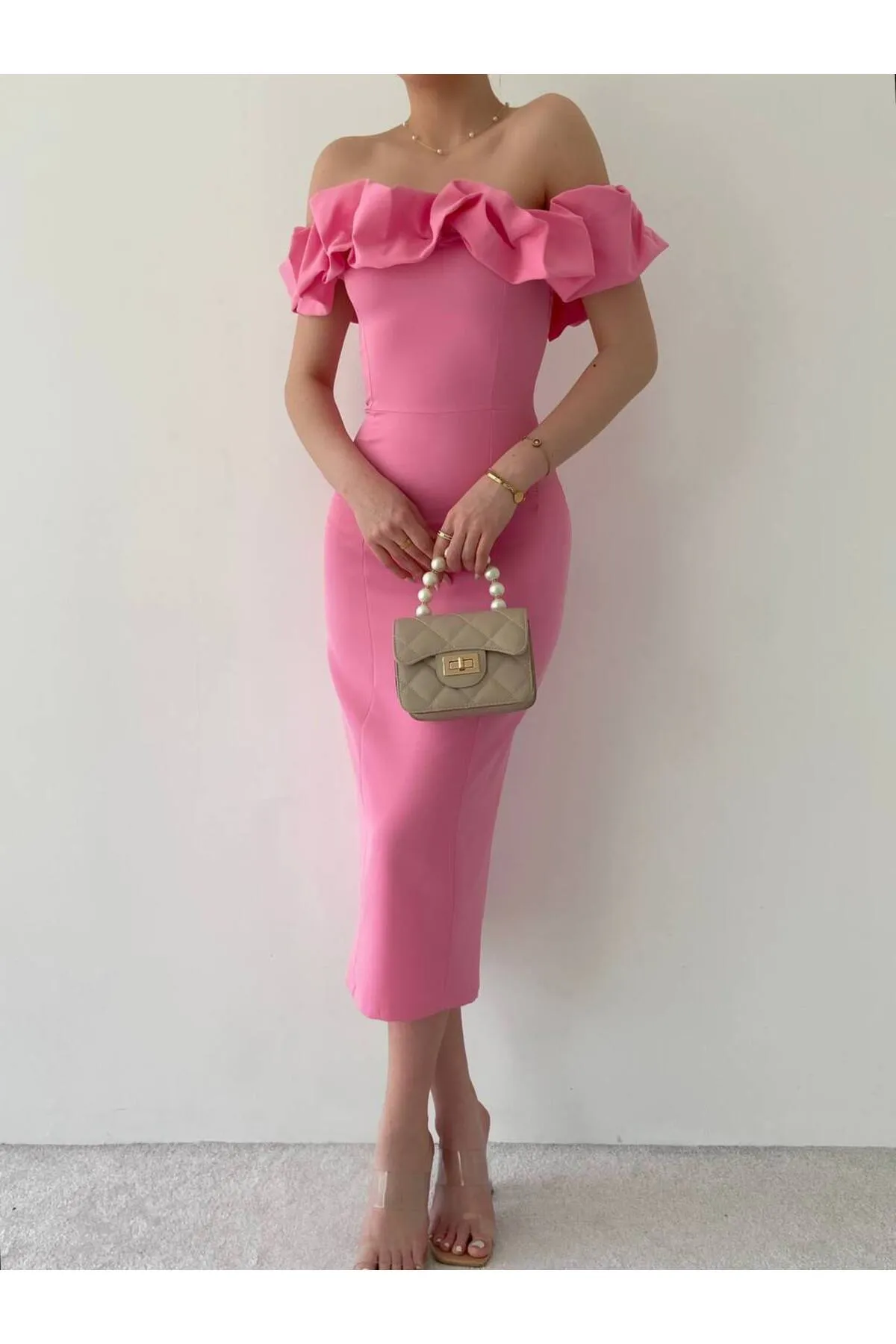 SONREİR  NIEDRIGE SCHULTERKLEID IN MIDI-LÄNGE