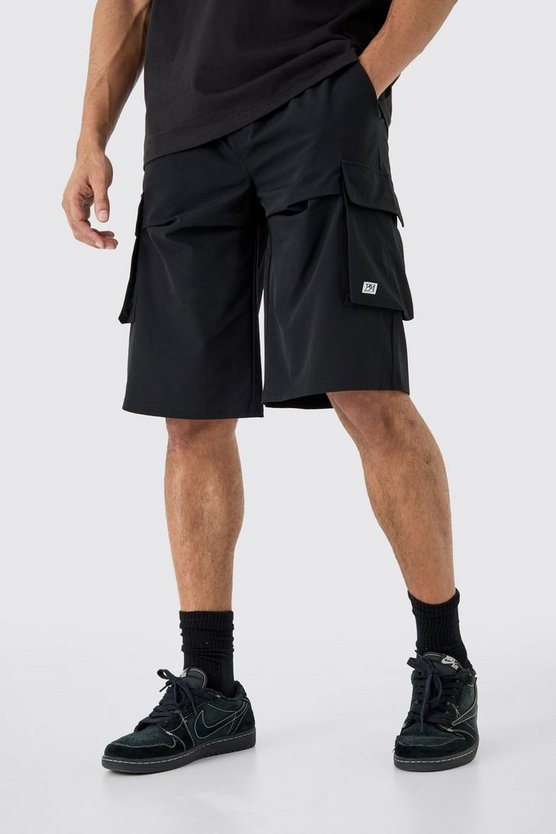 Lockere elastische Stretch-Shorts mit Logo