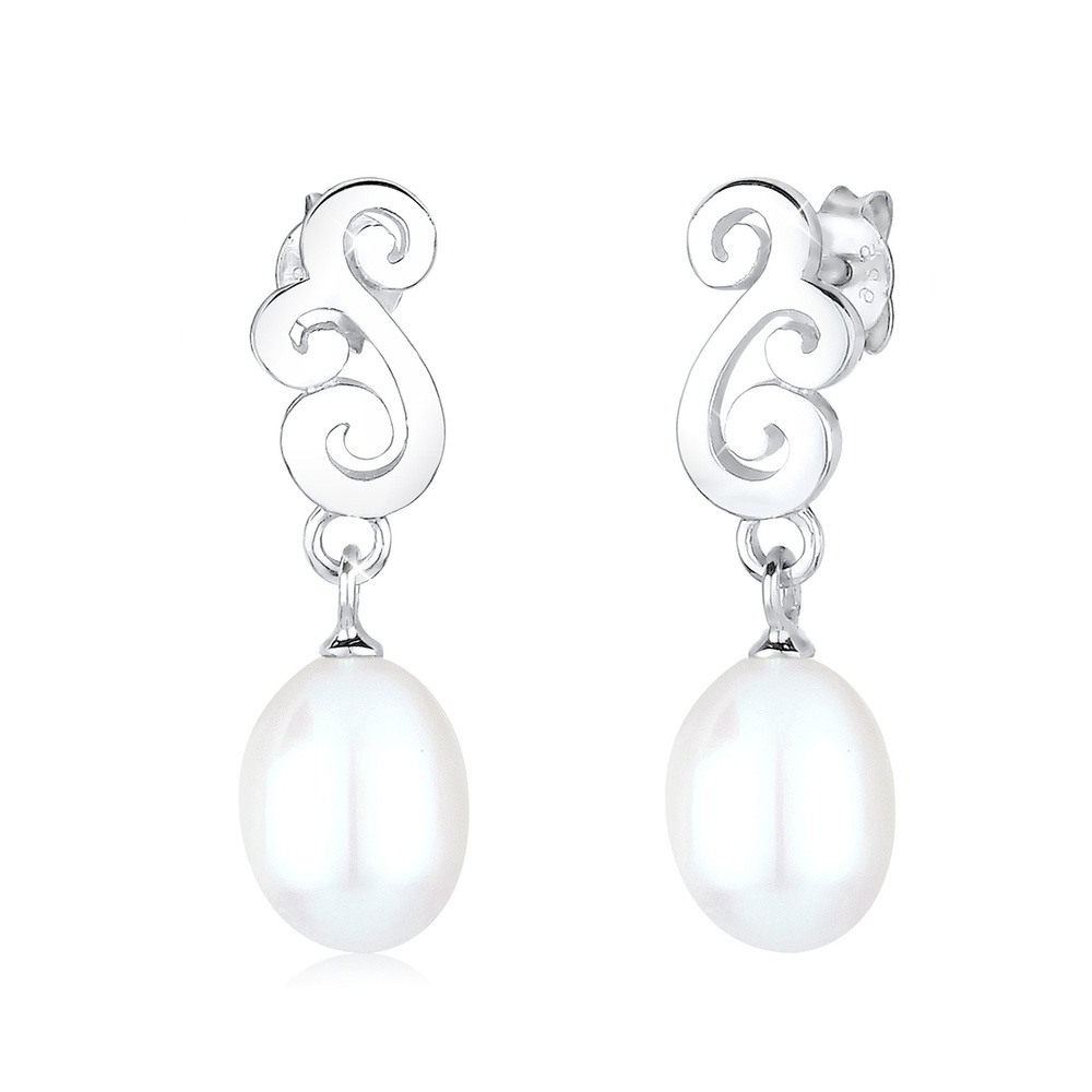 Elli Elli Boucles d'Oreilles Ornament Perle Glamour Süwasserzuchtperle Silber Boucles d'oreilles