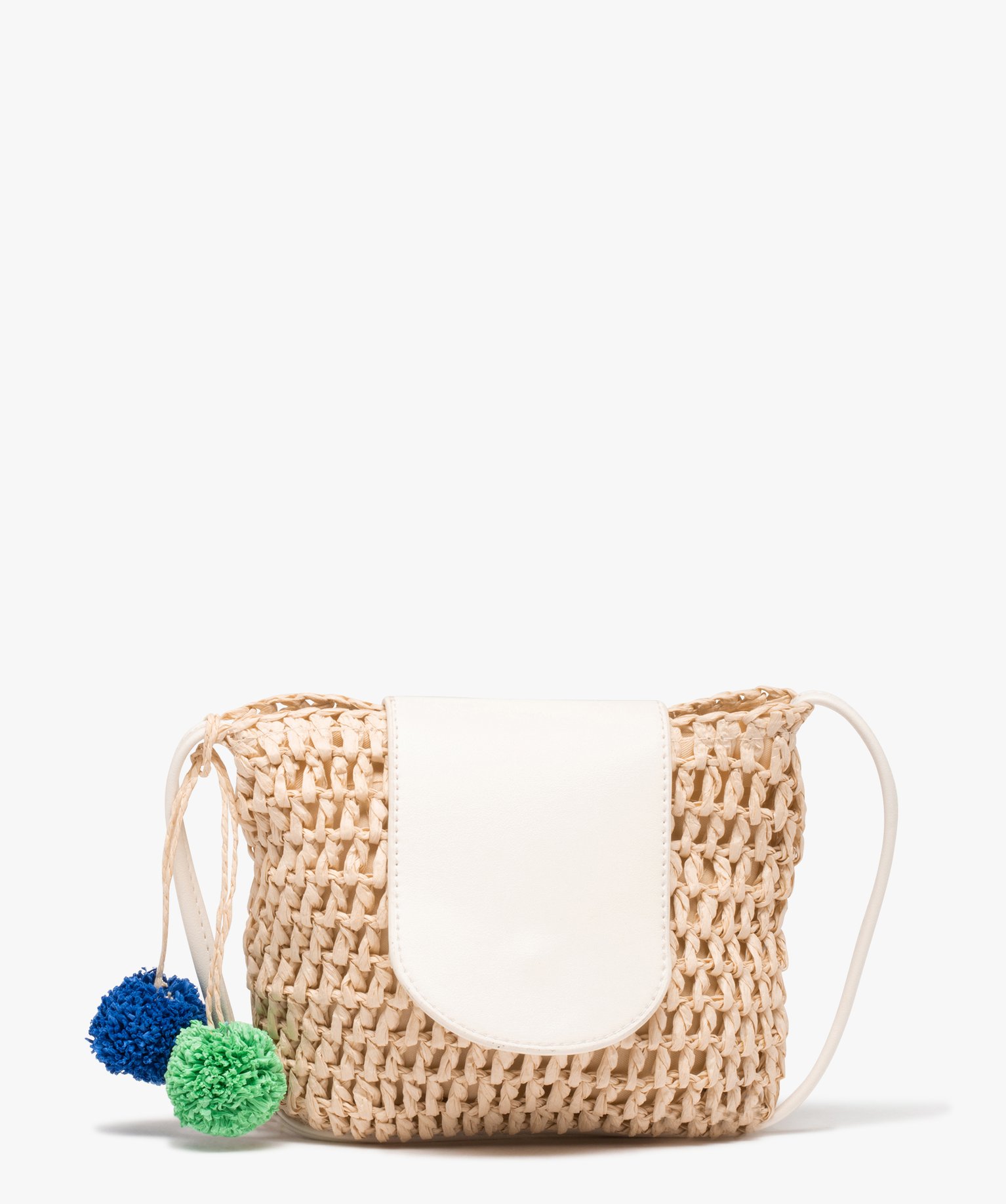 Sac fille en paille avec rabat contrastant beige | GEMO