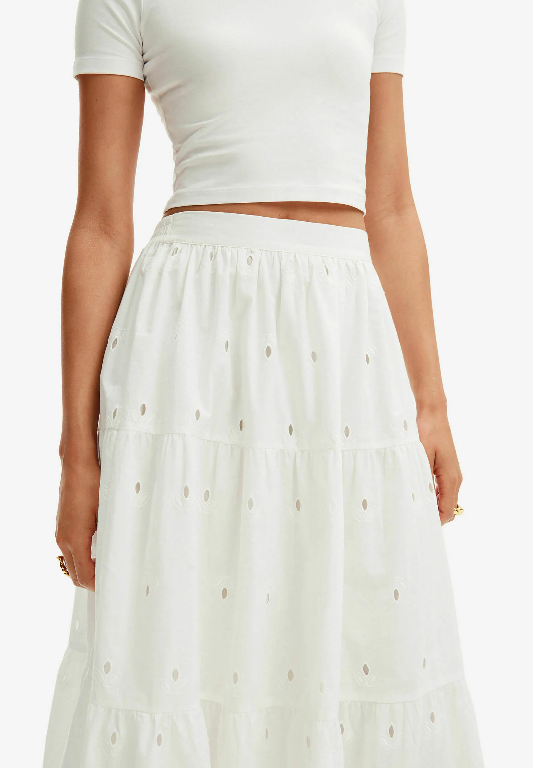 Falda MIDI con bordado suizo Desigual