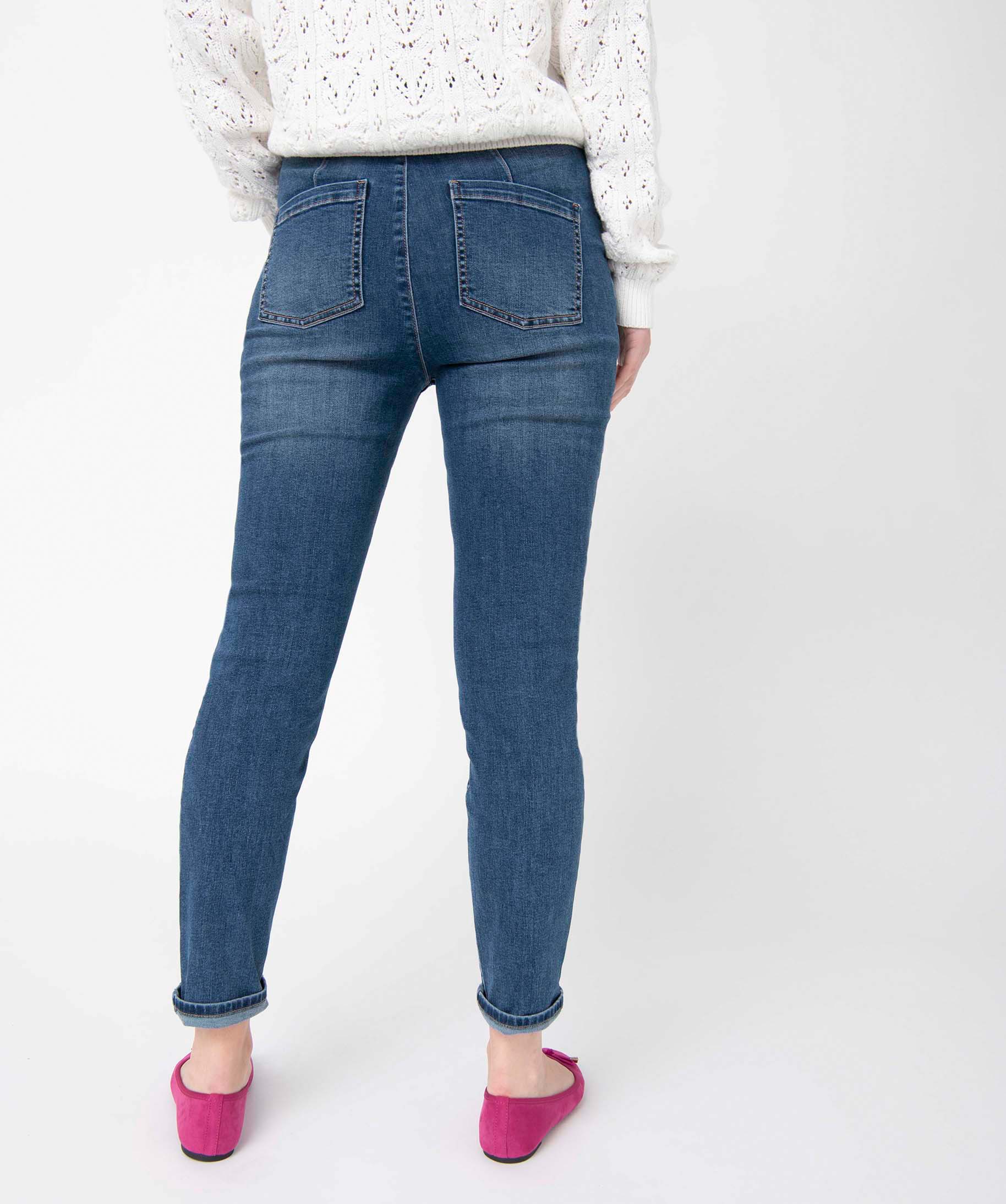 Jean femme taille haute avec surpiqres et ceinture foulard stone | GEMO
