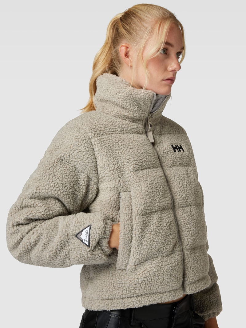 Fleecejacke mit Stehkragen und Eingrifftaschen in taupe