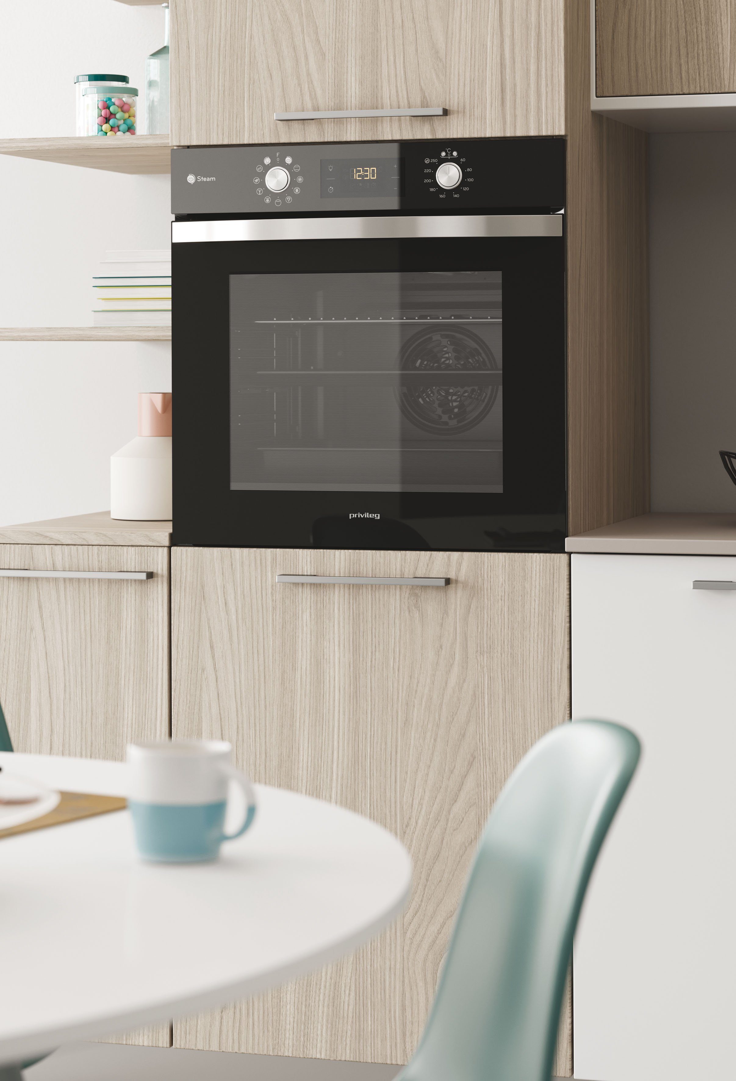 Privileg Backofen-Set BAKO Turn&Go Steam 600, mit Backauszug, Hydrolyse, mit Dampffunktion und Induktion