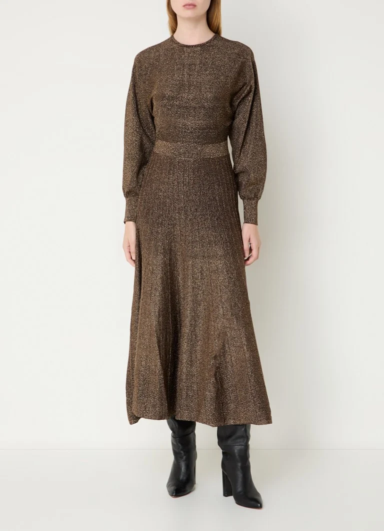 Vestido midi Maje com lurex e detalhe plissado