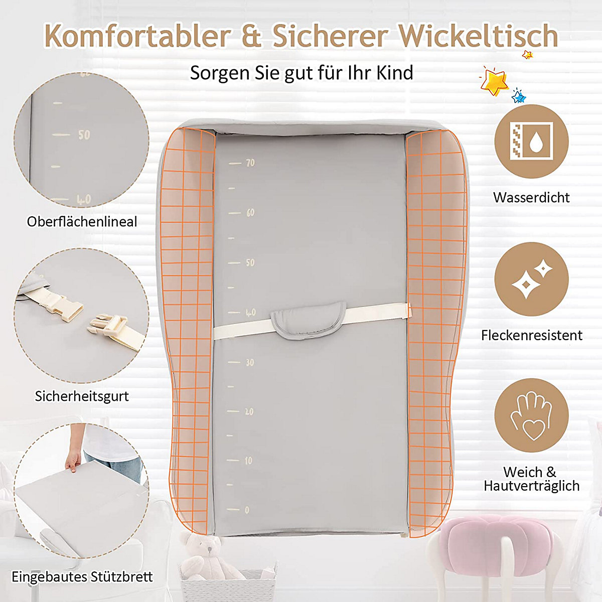 Wickeltisch Klappbar mit Wasserbecken & Rädern Wickelkommode