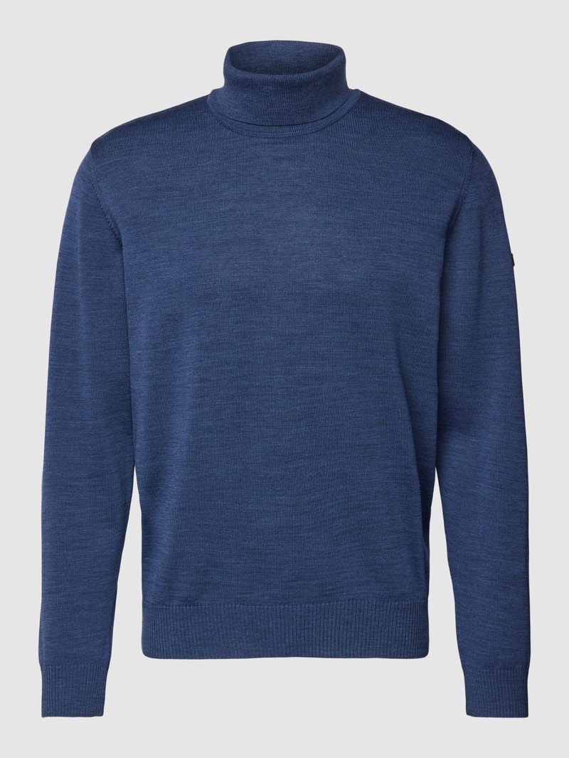 Rollkragenpullover aus Wolle Modell 'ROLLI' in ozean blau meliert