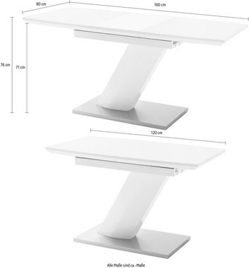 MCA furniture Esstisch Galina, Bootsform in weiß mit Synchronauszug vormontiert, Sicherheitsglas