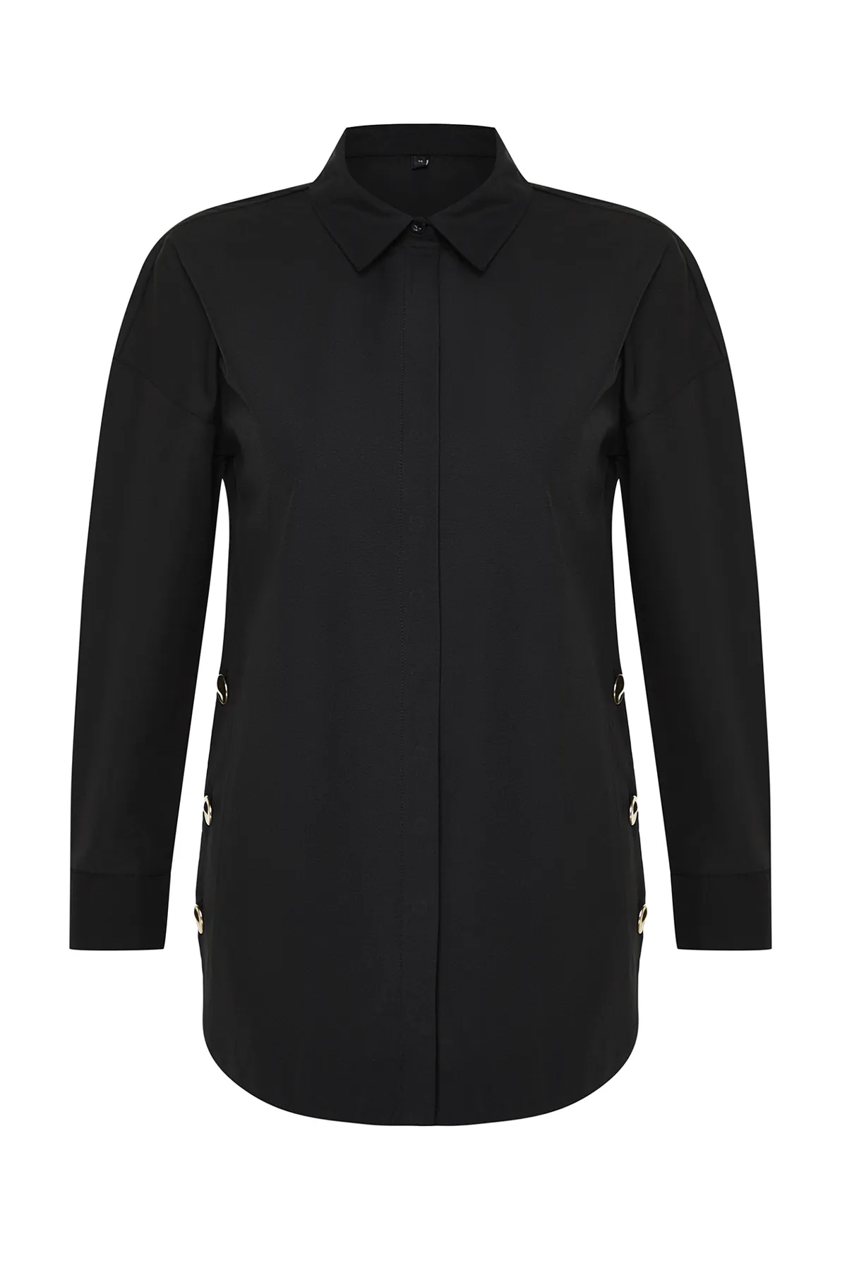 Trendyol Modest  Schwarzes Hemd aus gewebter Baumwolle mit Knöpfen und Details TCTSS24TG00054