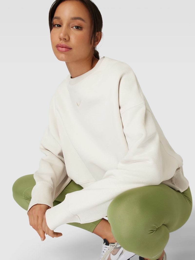 Cropped Sweatshirt mit Label-Stitching in beige