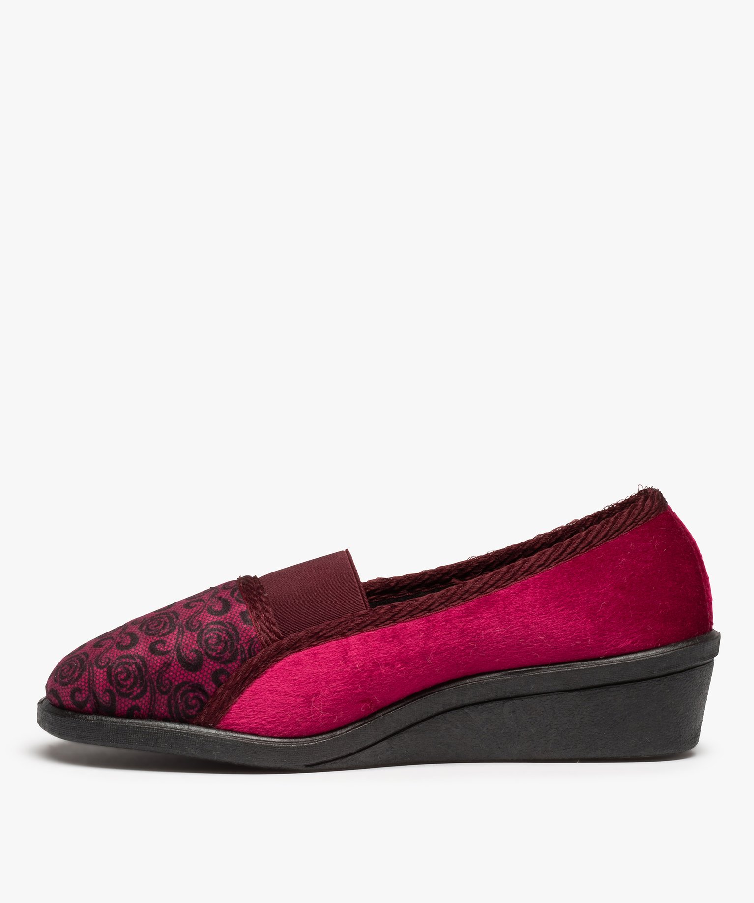 Chaussons femme confort en velours dessus élastiqué rouge fonce | GEMO