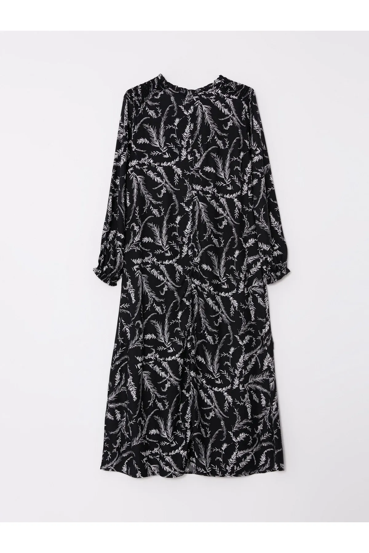 LC Waikiki  Gemustertes, langärmliges Damenkleid aus Viskose mit Bindekragen