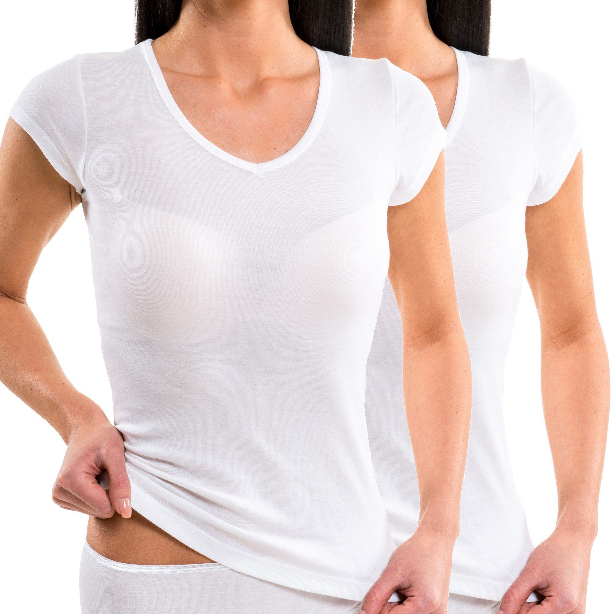 HERMKO Funktionsunterhemd 61880 2er Pack Damen kurzarm Funktionsshirt mit V-Neck
