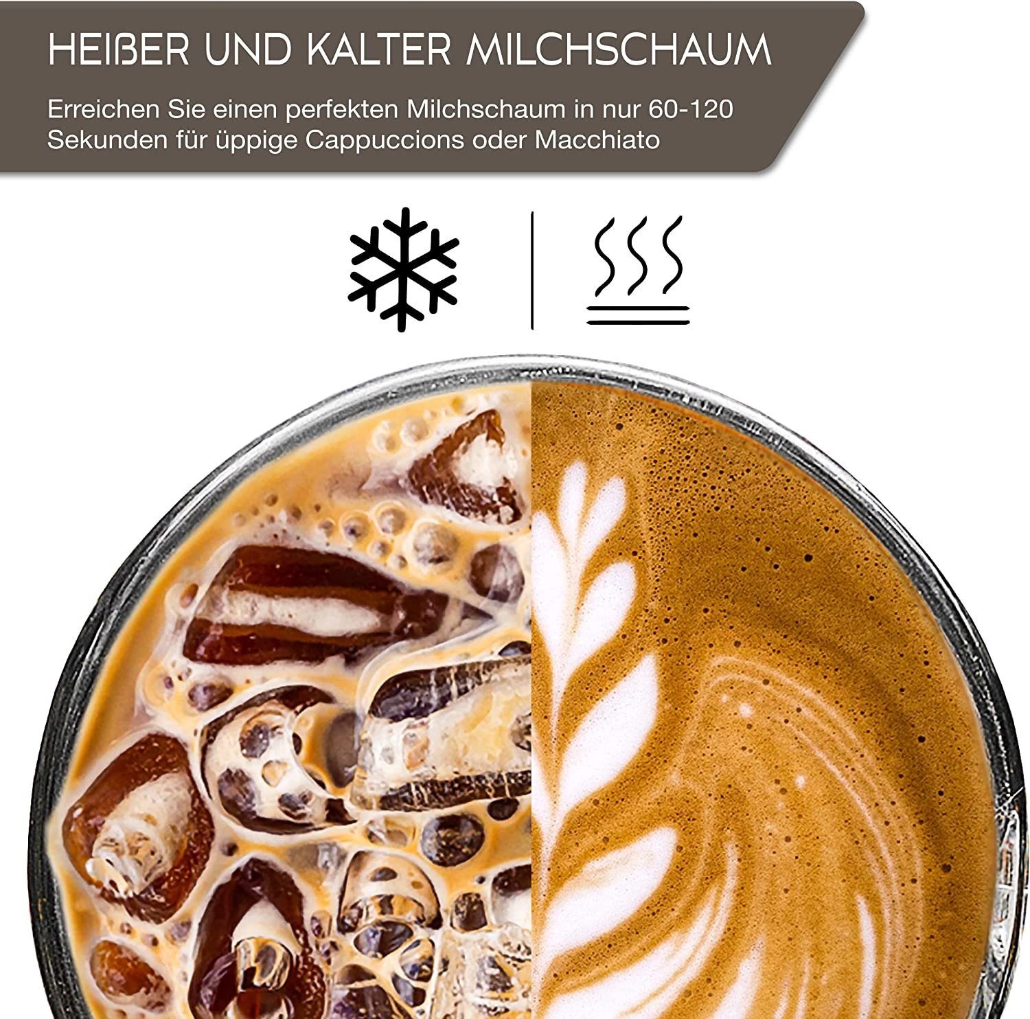 Lebenlang Milchaufschäumer Glas Milchaufschäumer elektrisch 4 Modi Milch aufschäumen elektrischer, 500,00 W
