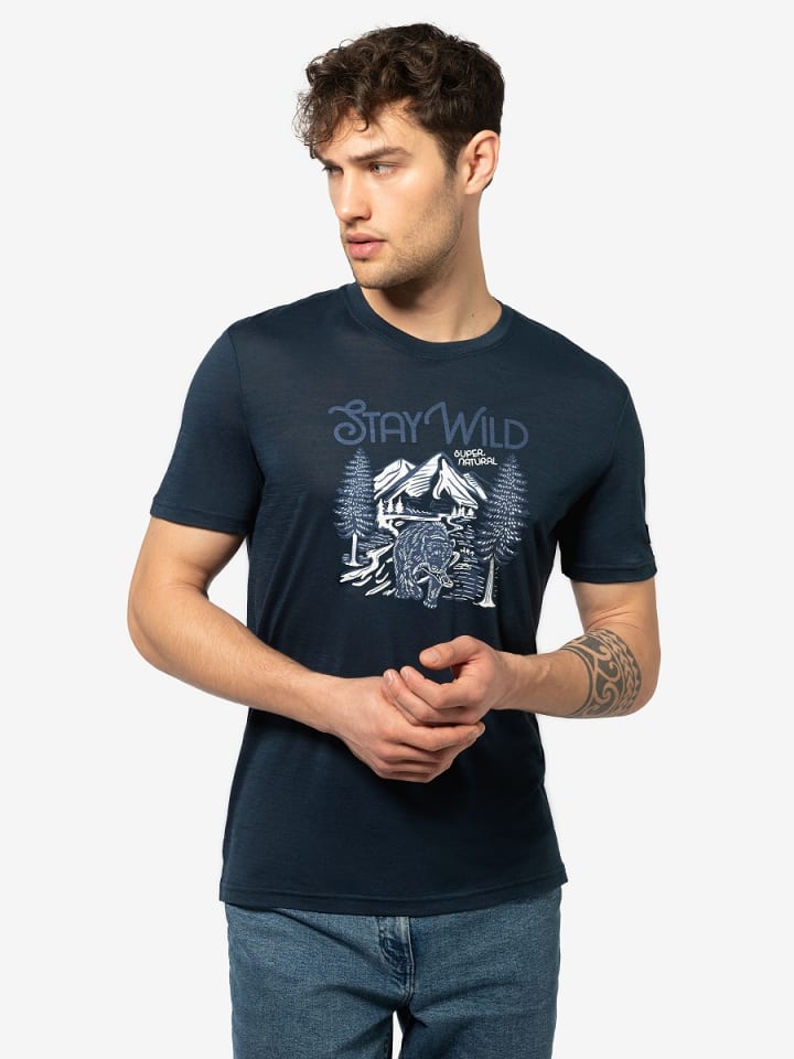 super.natural Merino T-Shirt BETTER A FISH THAN ME in blau günstig kaufen S