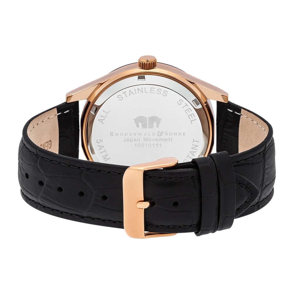 Rhodenwald & Söhne Montre à quartz Couragian en Cuir véritable en Noir Montre