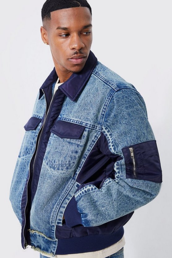Kastige Jeans- und Nylonjacke