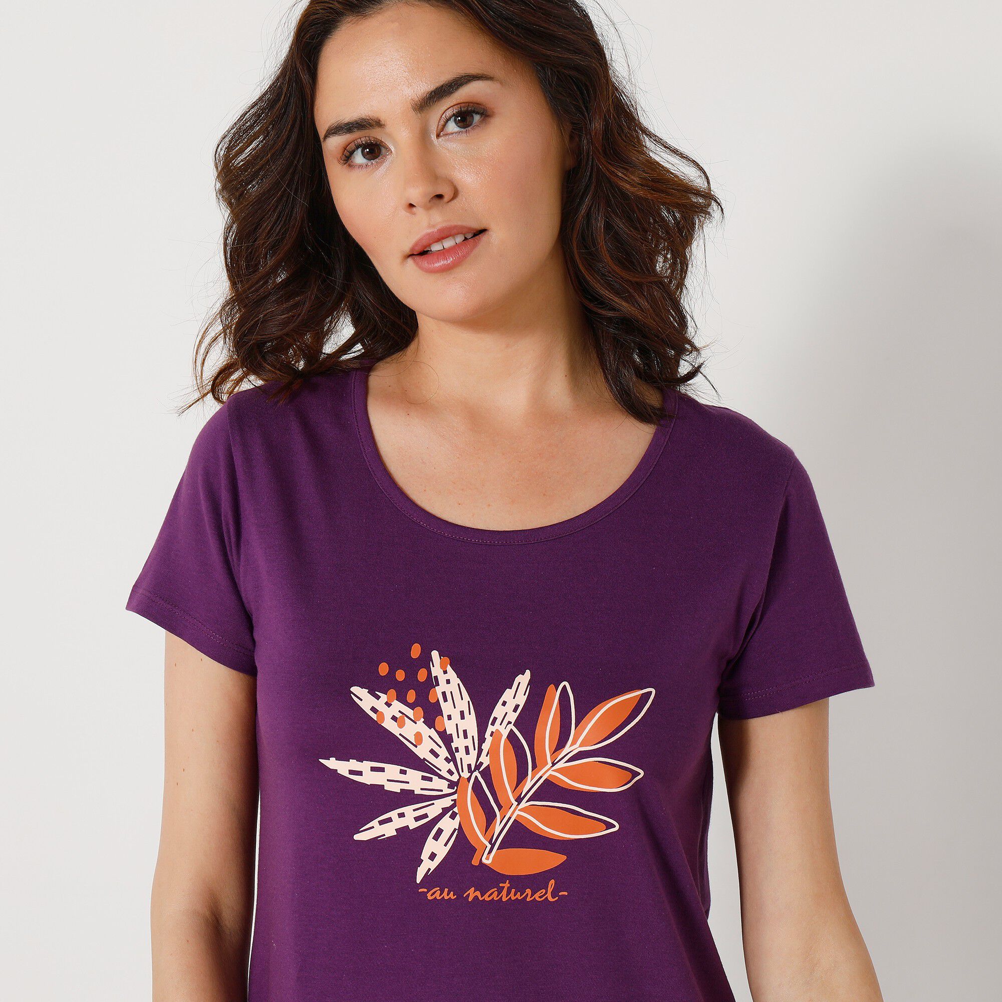 Chemise de nuit longue manches courtes motif «au naturel »