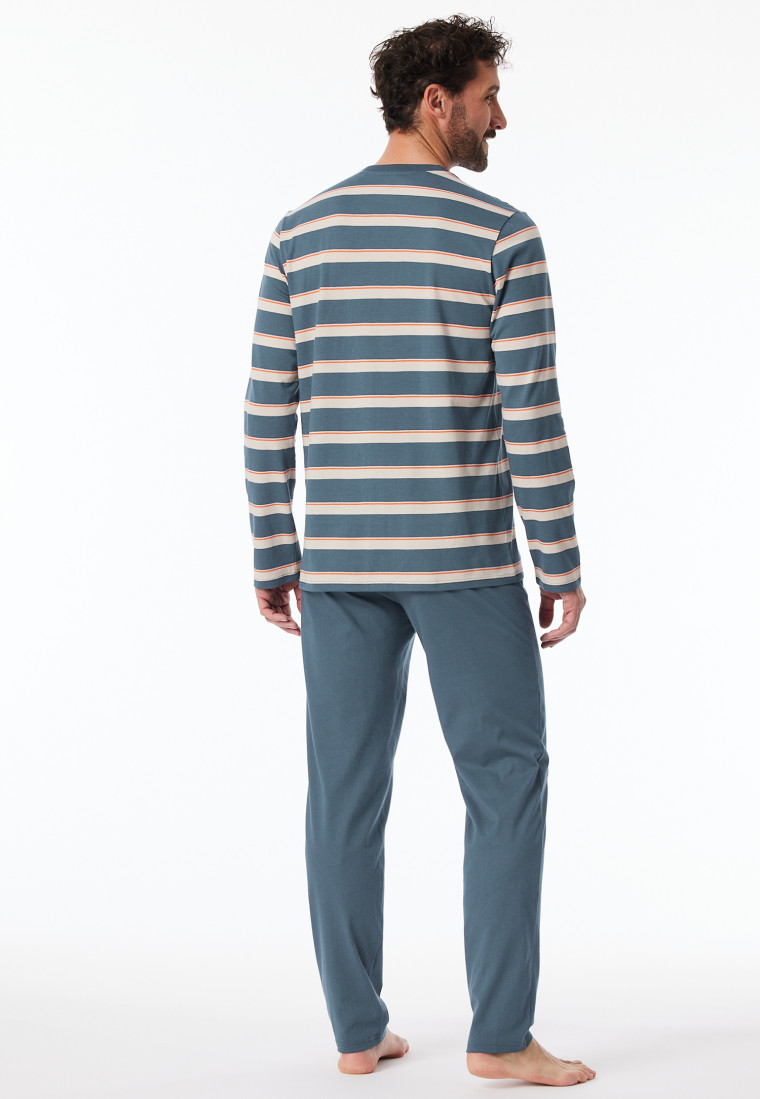 Schlafanzug lang Streifen jeansblau - Casual Nightwear