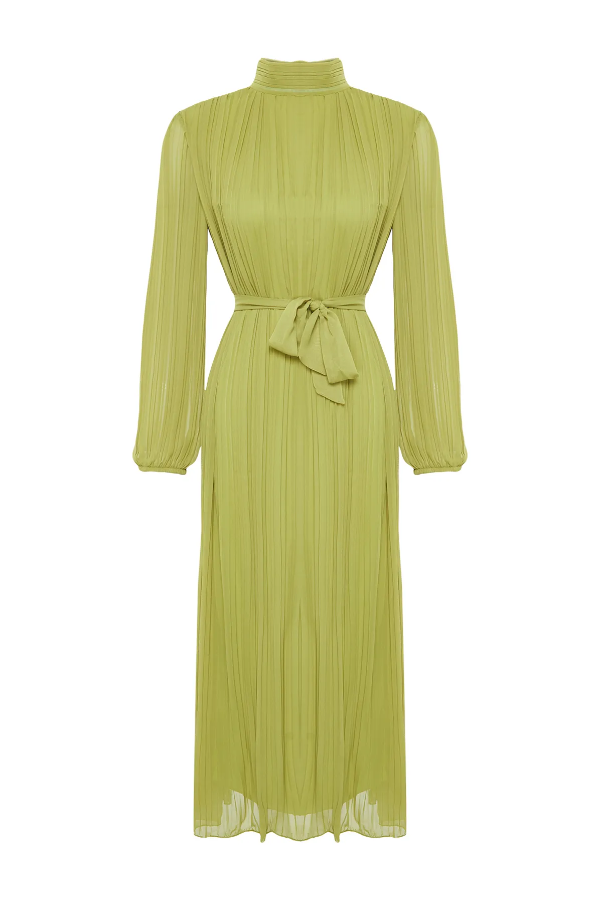 Trendyol Modest  Ölgrünes, plissiertes, gewebtes, gefüttertes Chiffonkleid TCTSS24DB00040