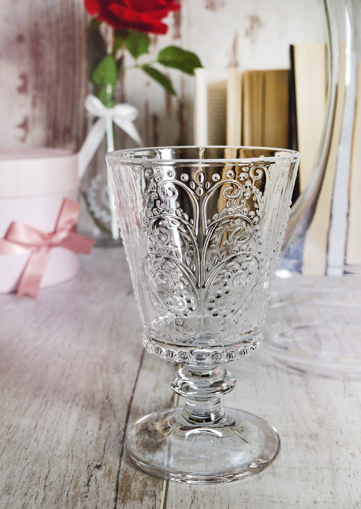 Sendez Weinglas 6 Weingläser mit Relief 280ml auf Fuß Rotweingläser Weißweingläser Trinkgläser, Glas