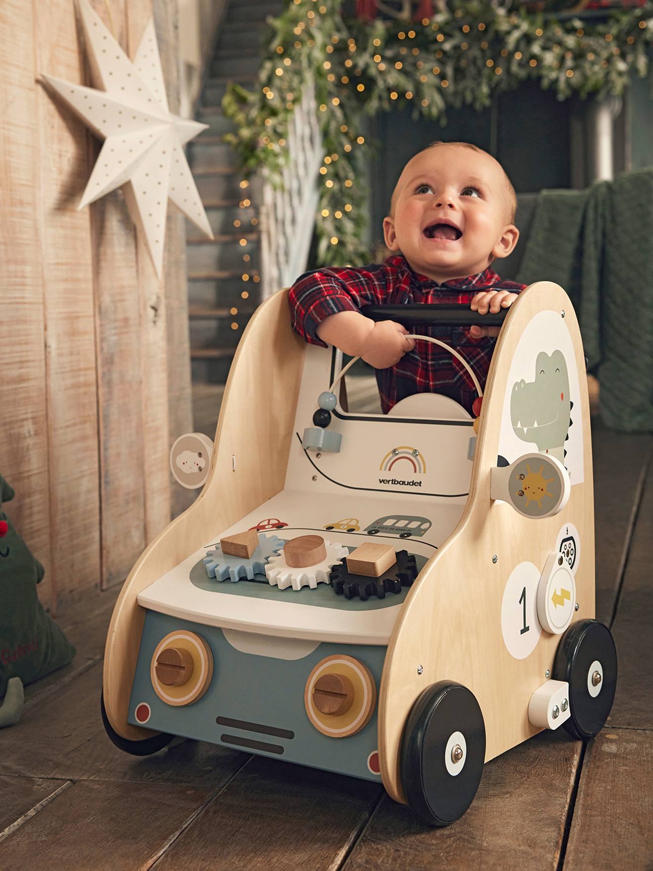 Vertbaudet Baby Lauflernwagen mit Bremse, Holz FSC - mehrfarbig