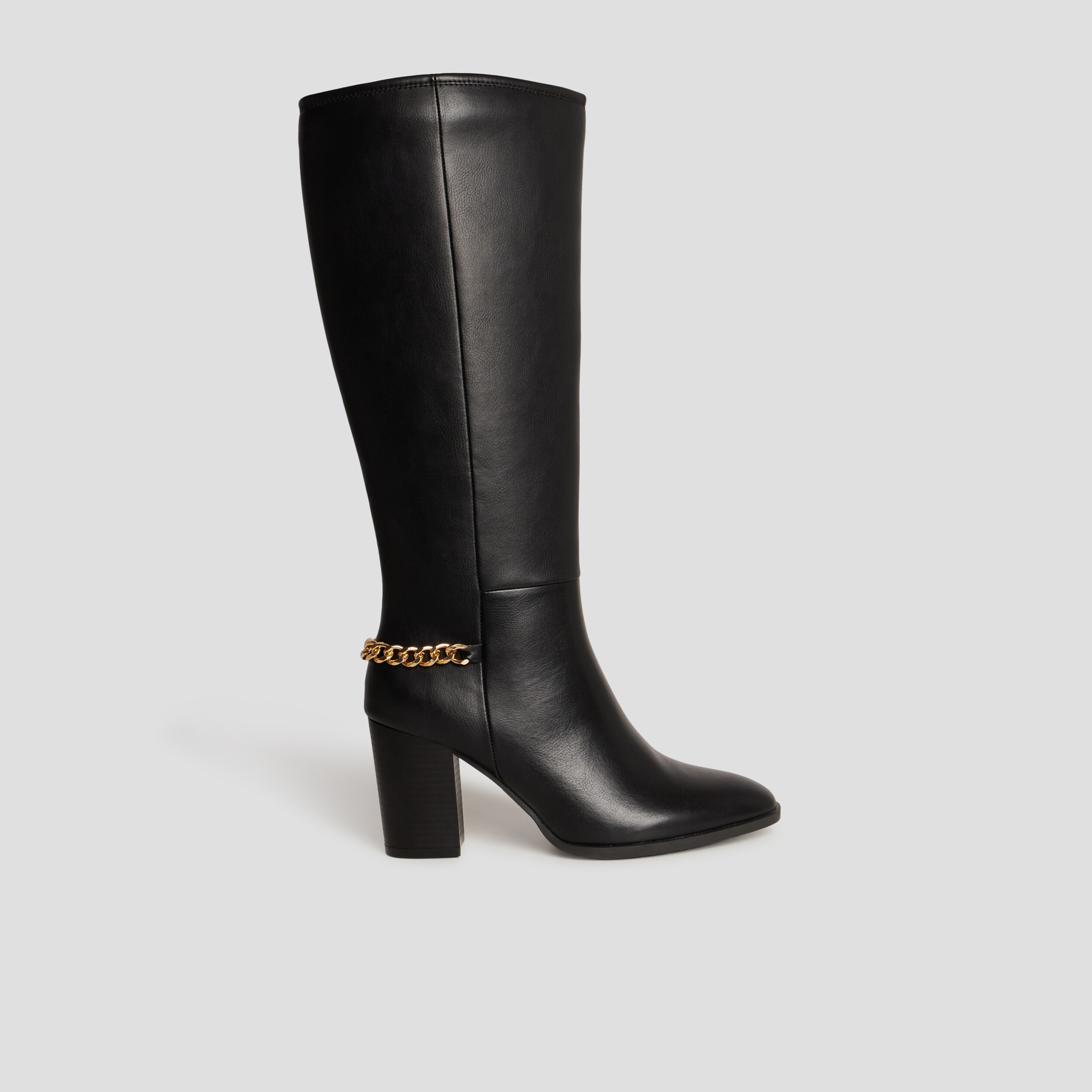 Bottes hautes avec chaînes à talons noir femme | La Halle
