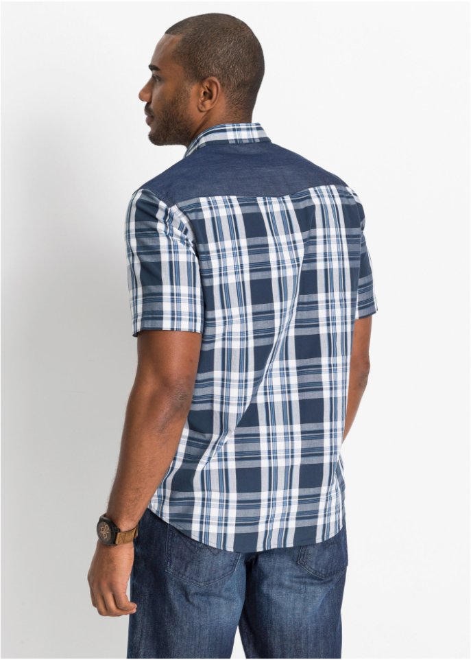 Kurzarmhemd mit Denim-Besatz