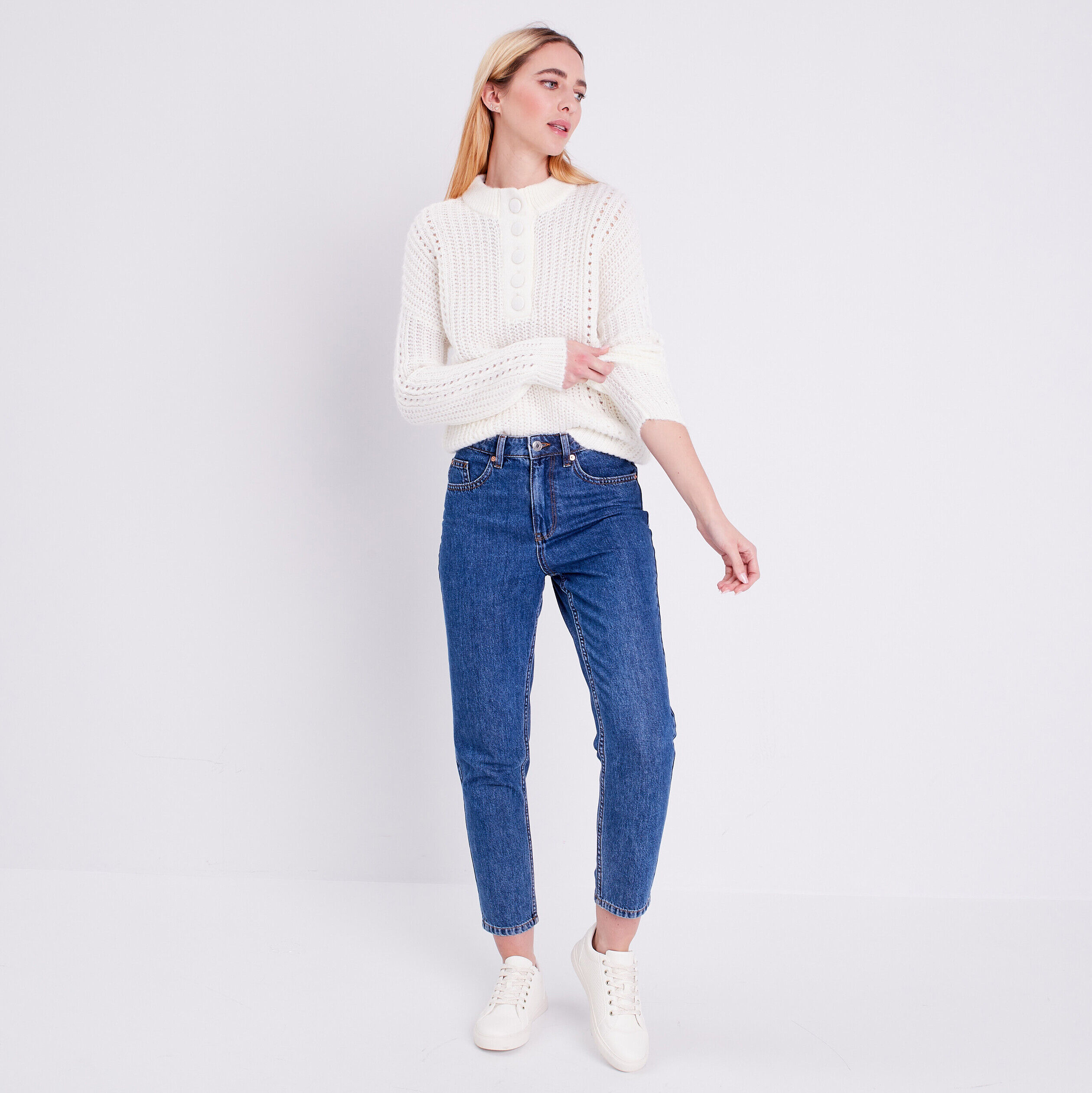 Pull boutonné ecru femme | Cache Cache