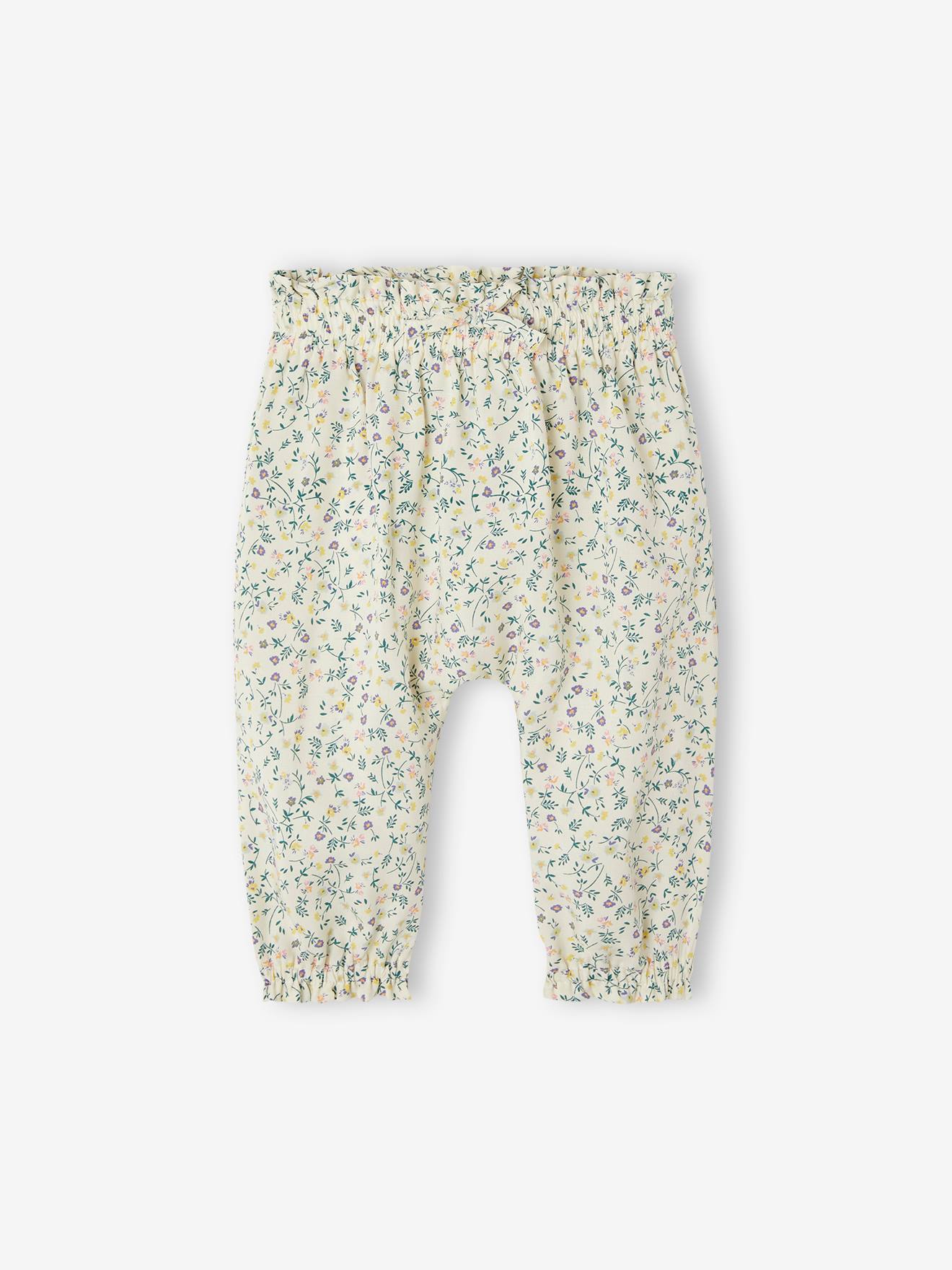 Vertbaudet Mädchen Baby Hose mit Dehnbund Oeko-Tex - grün bedruckt