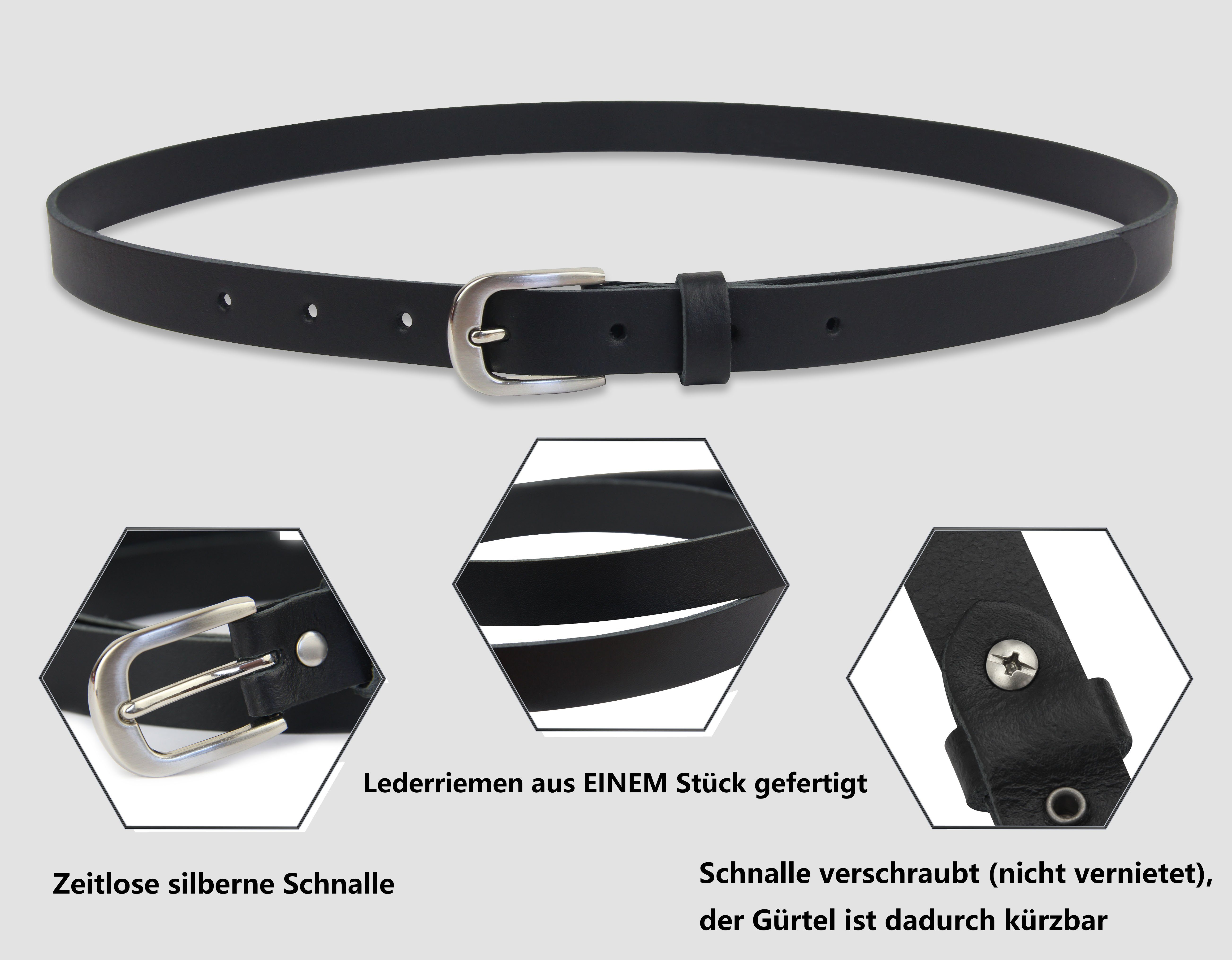Frentree Ledergürtel Damen, MADE IN GERMANY, 2 cm schmaler Echtleder Gürtel, für Kleid und Anzughose, 100% Leder