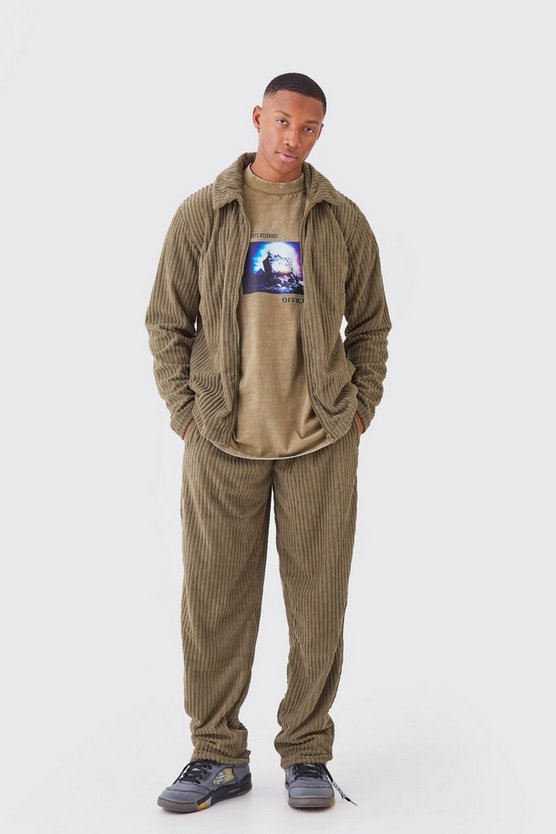 Gerippte Harrington-Jacke & Hose mit geradem Bein