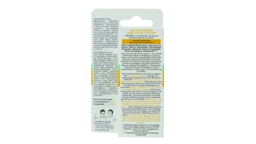 Jean&Len Sensitiver Sonnencreme & Stift LSF50+ 20 ml