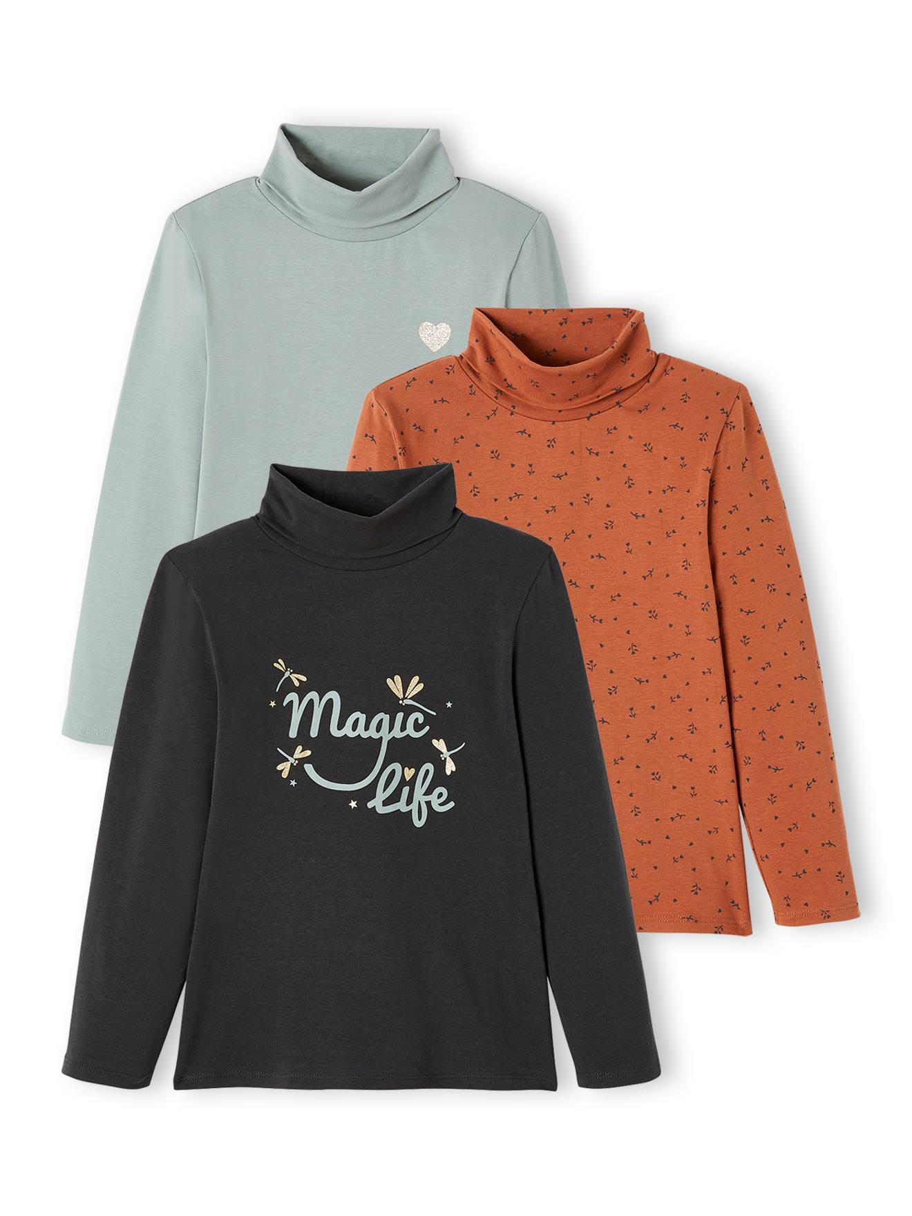 Lot de 3 T-shirts col roulé Basics fille lot gris anthracite